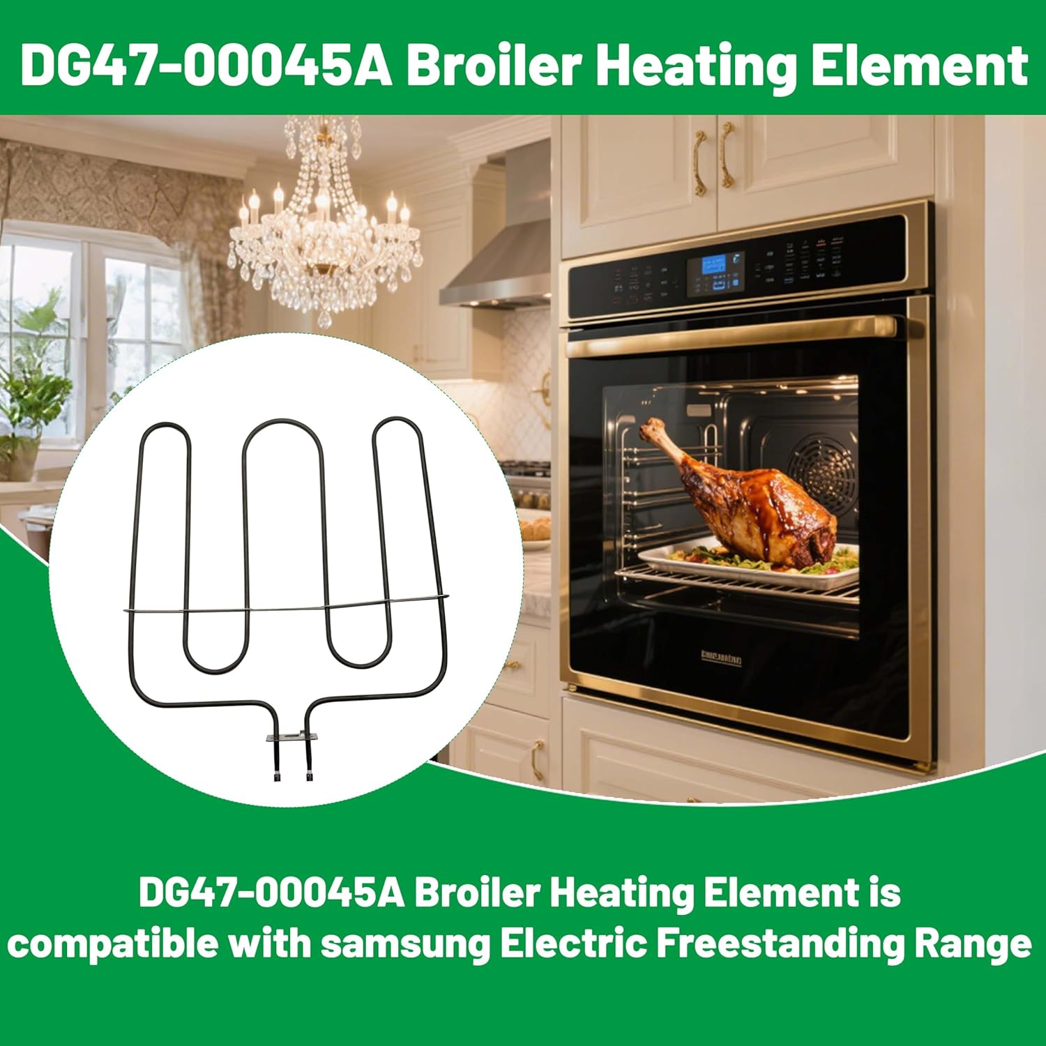 Upgraded DG47-00045A Broiler Heating Element, Compatible for samsung Electric Freestanding Range, DG47-00045A Bake Element Replacement, Repalce 3553995, AP5577663, PS4240842, EAP4240842 (2Yr Warranty)