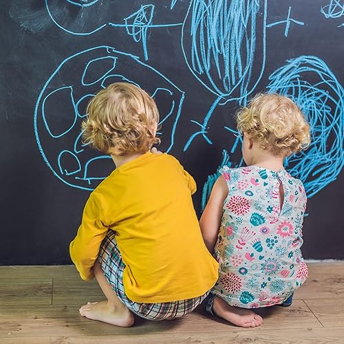 Miniatura 8 de Trazzo Papel tapiz de pizarra para despegar y pegar (17.7 x 78.7 pulgadas), 5 tizas incluidas para decoración de pared, pintura extraíble para pared