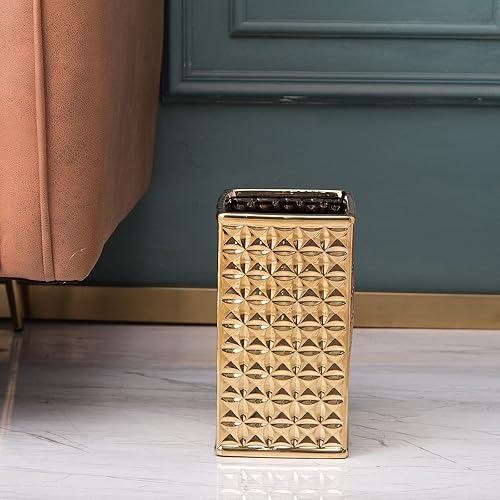 Miniatura 4 de BASDHE Bote de basura de 23 galones para baño cubo de basura pequeño de oficina para cocina cubo de basura rectangular delgado cerámica dorado