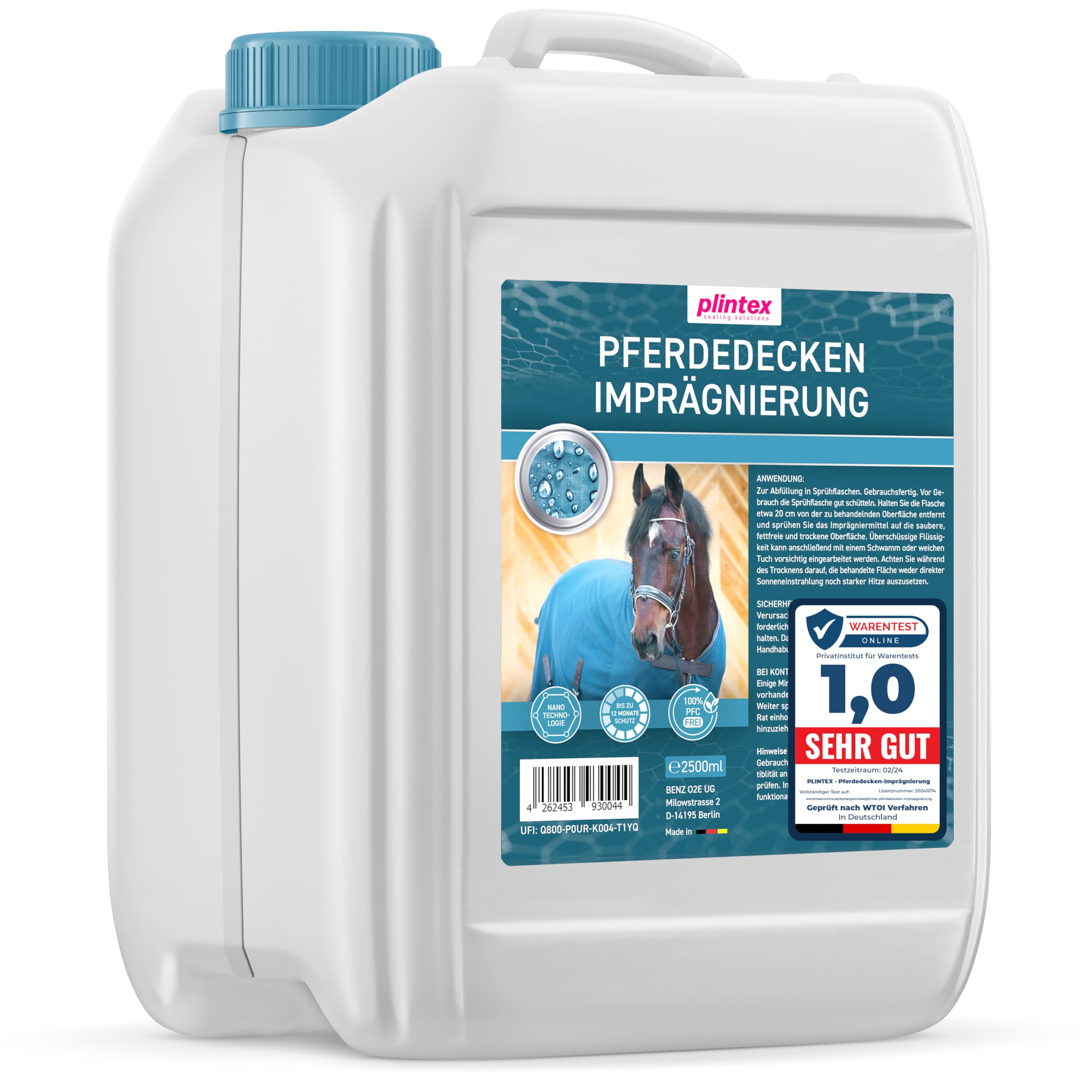 PLINTEX® Pferdedecken Imprägnierspray 2,5L schonend & geruchsfrei - Pferdedecke Imprägnierung Spray für Outdoordecke, Regendecke & Zubehör - Pferd Decken Imprägnierspray