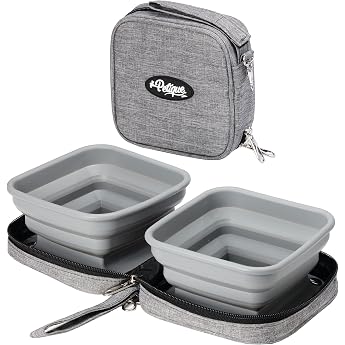 Portabowl - Eco-Friendly Foldable 2 in 1 Dog Bowls - High Quality Travel Dog Bowls with Travel Case - Lightweight and Compact - 100% Food Grade Silicone BPA Free.For Small and Large Dogs