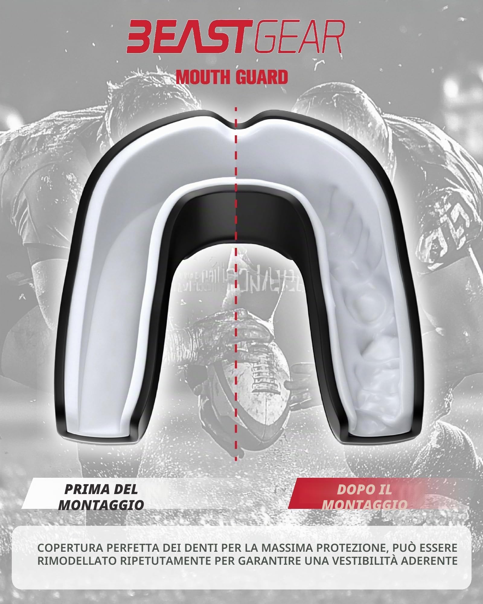 Beast Gear Paradenti Sportivo - Protezione Denti e Mascella, Adatto per Boxe, Paradenti MMA, Rugby, Calcio, Hockey con Custodia Igienica，per Adulti e Adolescenti (11+)