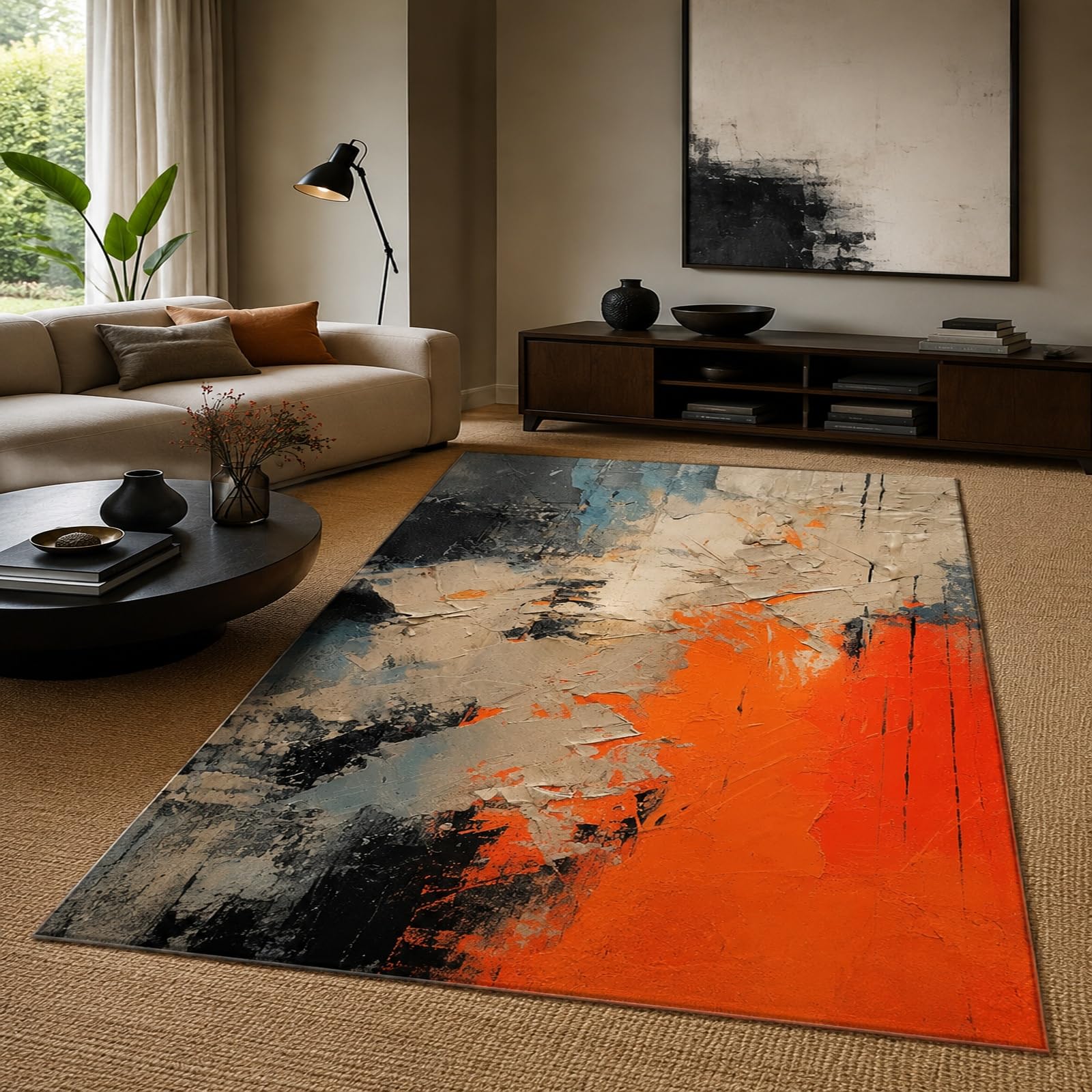 Tapis antidérapant intérieur extérieur carré gris orange 80x80