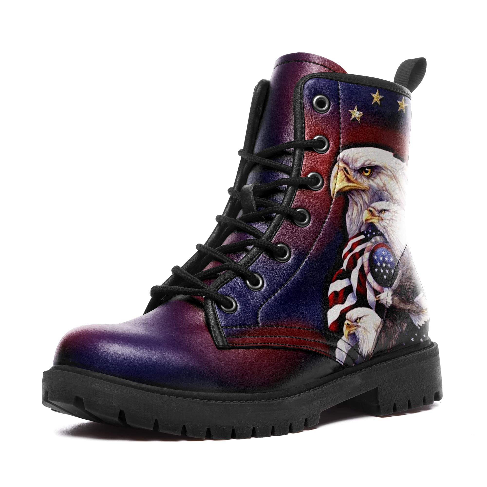 coolcustomize Patriotic Motorcycle Leather Boots For Men Women, Personalized Punk Biker Combat Boot For Hiking Hunt Work