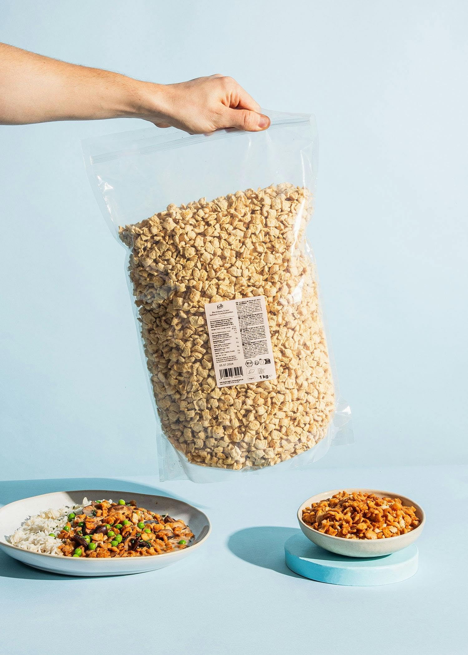 KoRo – Protéines de pois et de fèves gros morceaux 1kg – Alternative végétale sans soja – Texture fondante et riche en protéines – Idéal pour blanquettes et gyros