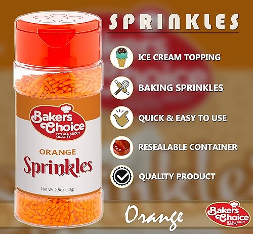 Miniatura 2 de Bakers Choice - Gránulos de naranja para hornear, gránulos Jimmies para aderezos de helado, sin lácteos, Kosher de 2.8 onzas