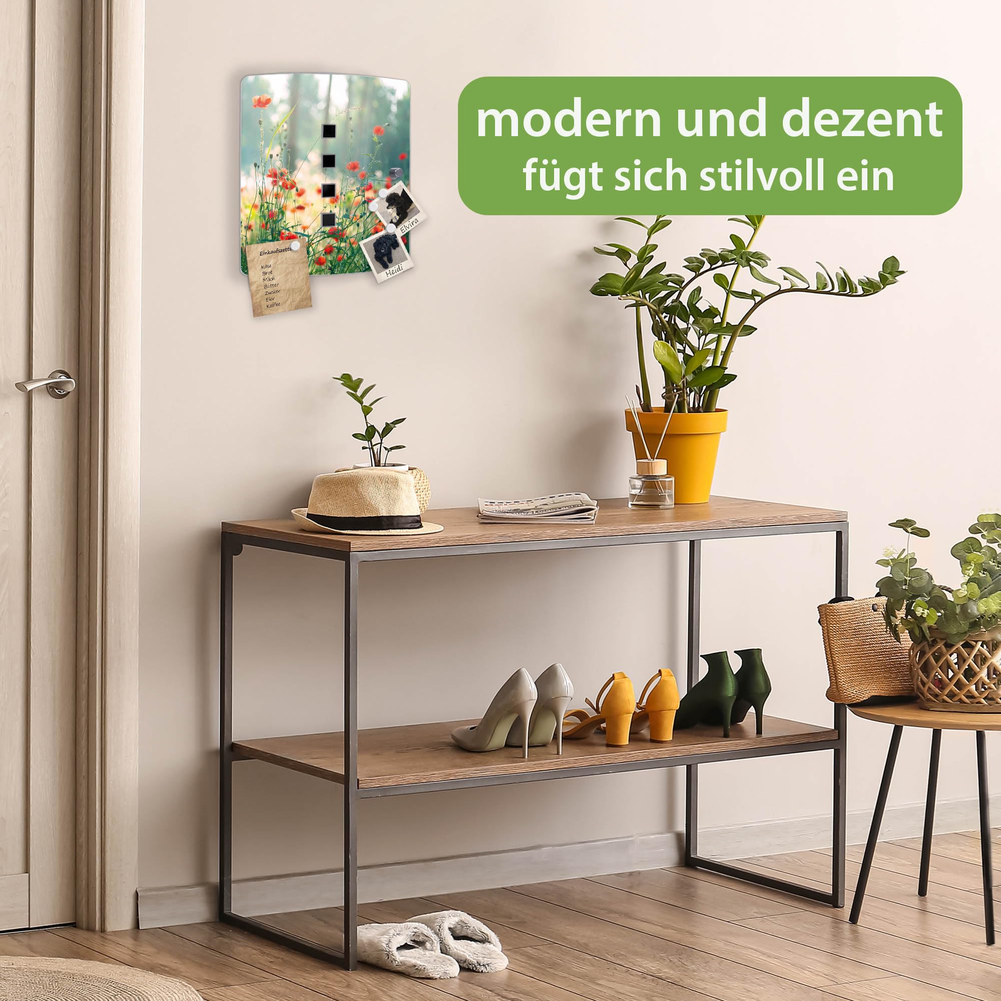 banjado Design Schlüsselkasten aus Edelstahl für 10 Schlüssel - Schlüsselschrank zur Schlüssel Aufbewahrung 24 x 21,5 x 7cm groß mit praktischem Magnetverschluss - Motiv Waldmohn