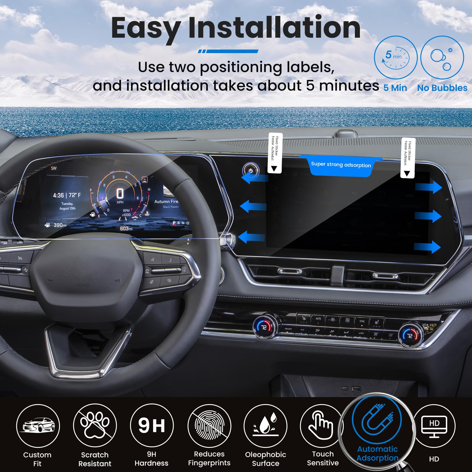 Confezione da 2 pellicole protettive per Chevy Equinox 2025 per Chevrolet Equinox 2025 (LT/RS/ACTIV) Accessori Display di navigazione da 11,3" e cruscotto da 11", vetro temperato 9H