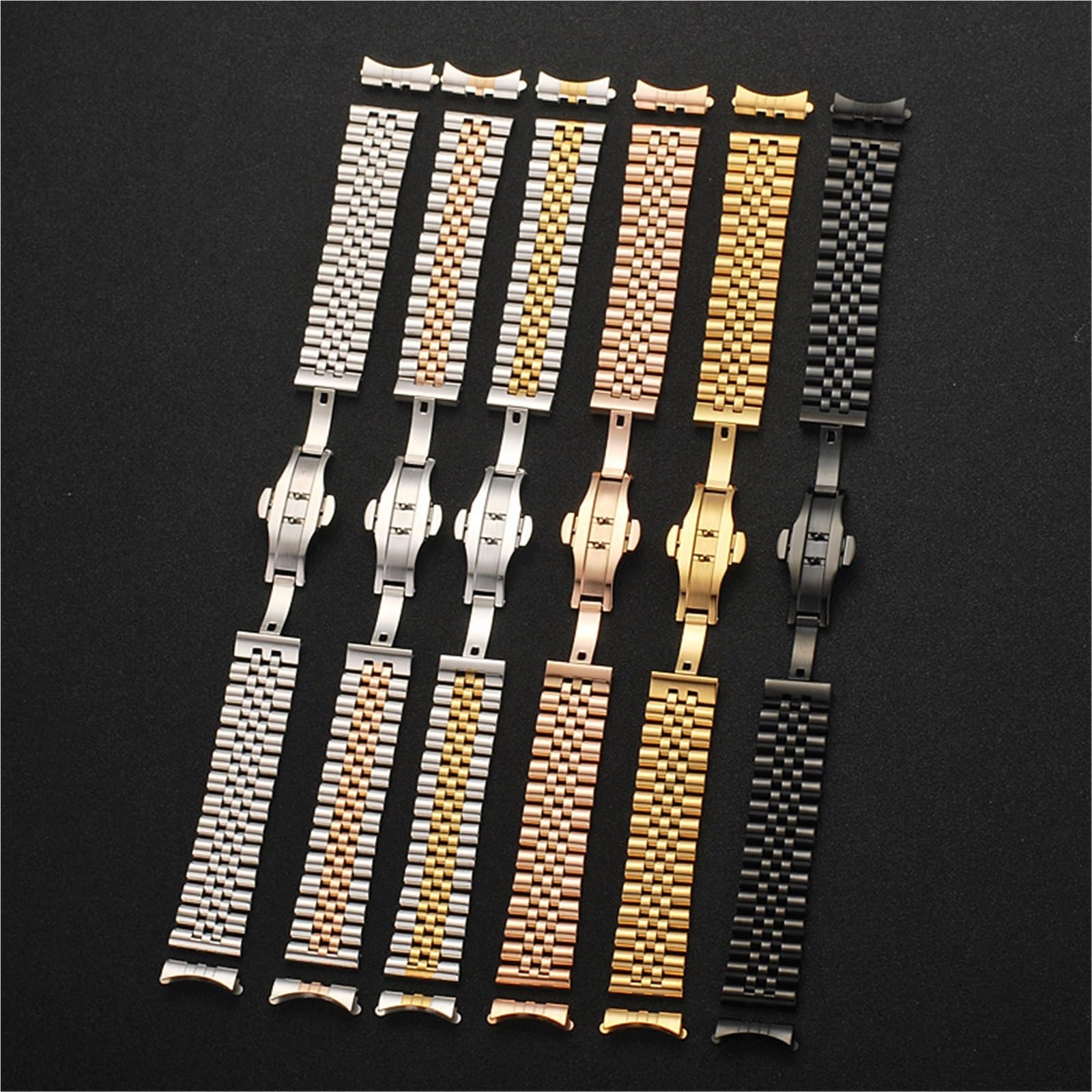 Correa de reloj de acero inoxidable con eslabones semicirculares de extremo curvo plano 2 en 1, pulsera de Metal de repuesto con correa sólida for hombres y mujeres