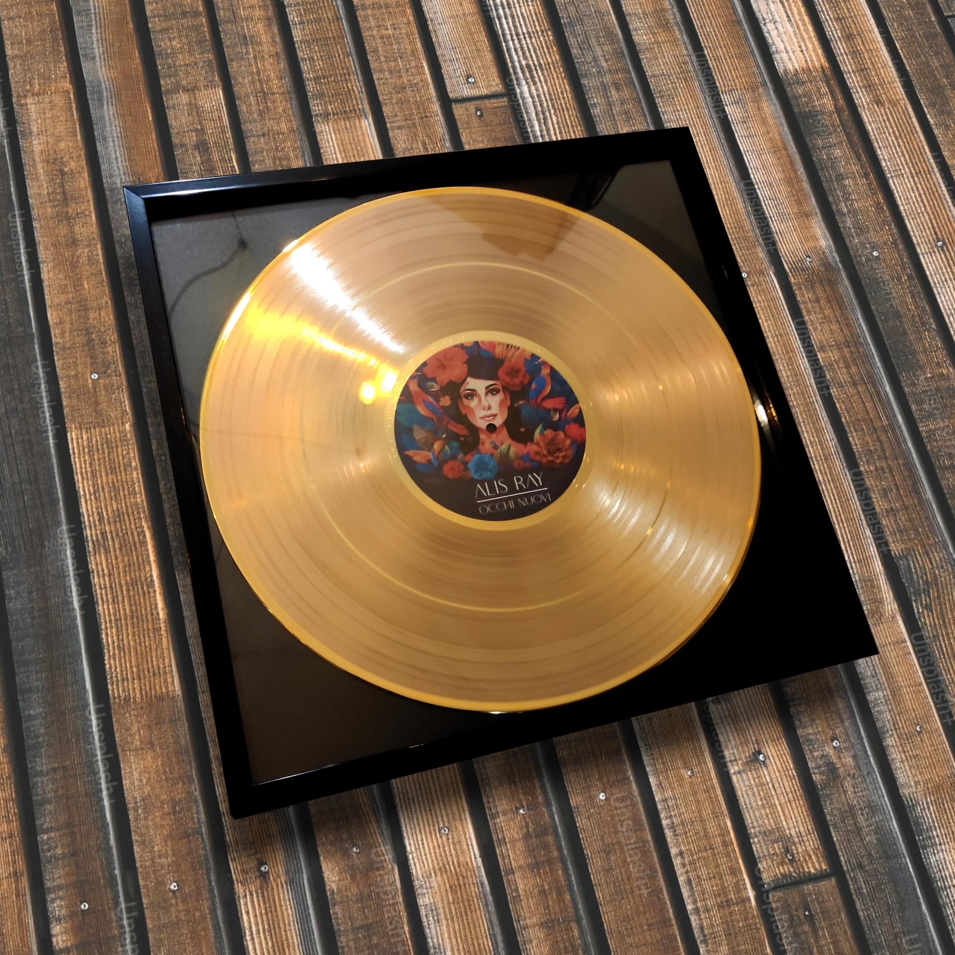 DISCOCLOCK Disque doré ou platine encadré et personnalisable – Récompense pour l'œuvre de sa vie – Idée cadeau pour chanteurs, musiciens, artistes et fans (carré)