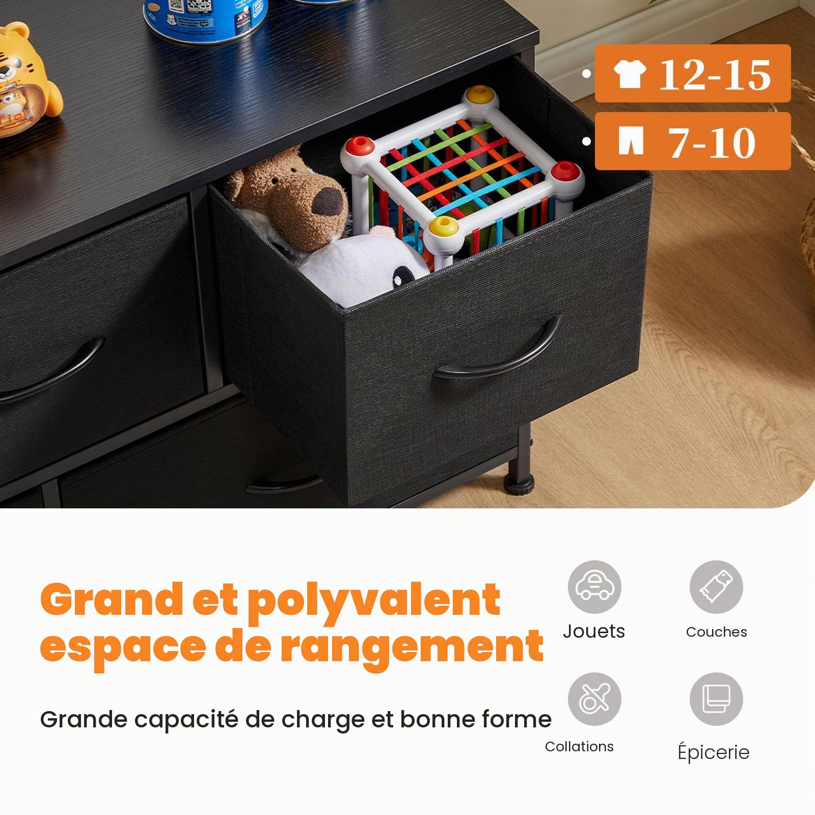 Sweetcrispy NVC-5BC-24VER Commode pour Chambre à Coucher, Bois d'ingénierie, Noir, 5-Schubladen