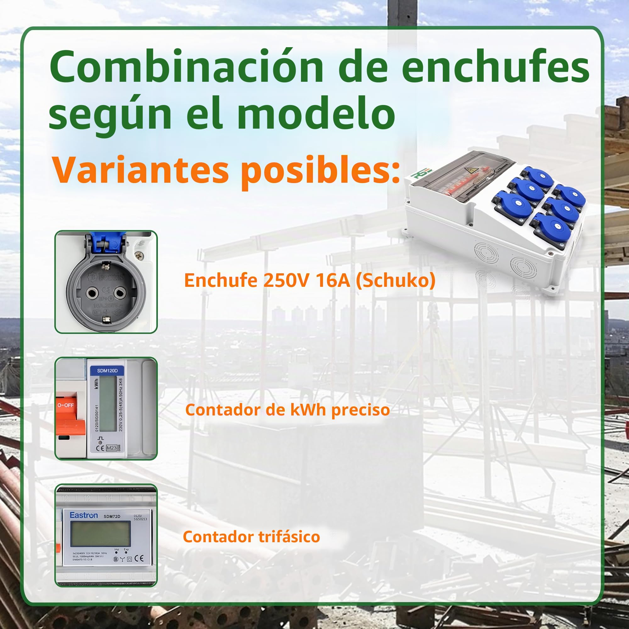RSE Distribuidor de corriente de montaje para pared, cable completo, 230 V, Schuko con contador a elegir IP65, 8. 6 x 230 V con LS + FI