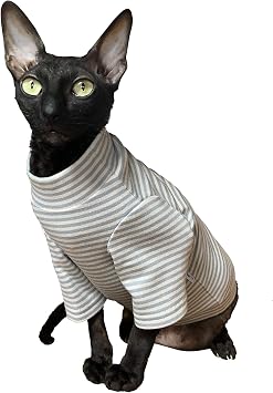 Cat's Warm Sweater with Long Sleeves and Grey Light Stripes (L)