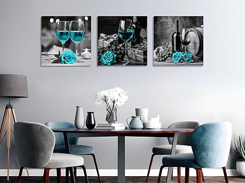 Miniatura 3 de OWNANRTHM Lienzo de vino rosa para pared, pintura de rosas y velas para sala de estar, dormitorio, enmarcada de 12 x 12 pulgadas x 3 piezas