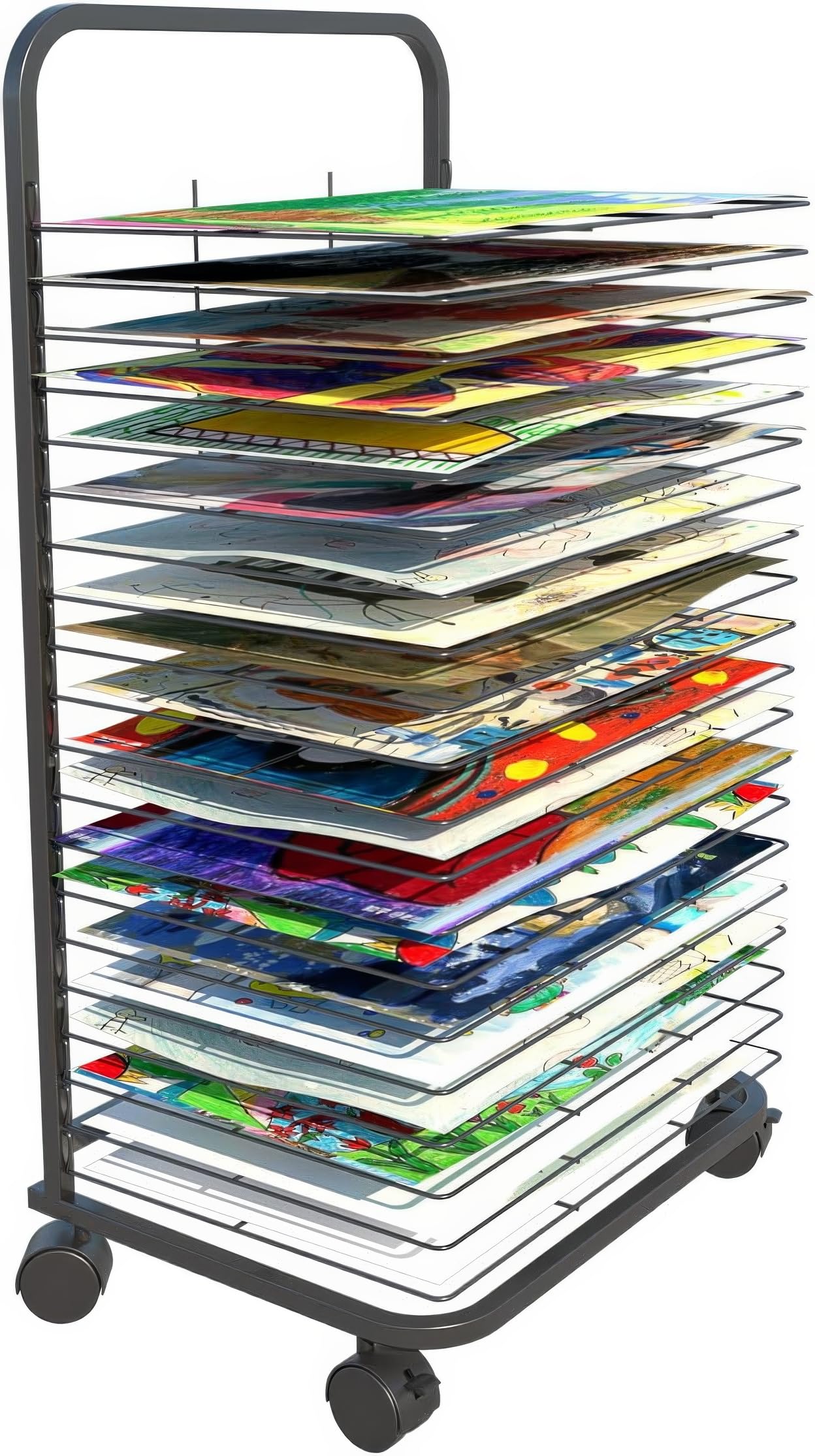 Art Drying Rack for Classroom - 20 Removable Shelves, Lockable Wheels, A3 Drawing Paper, Oil Paint, Art Supply Storage Rack for Art Studio, Schools