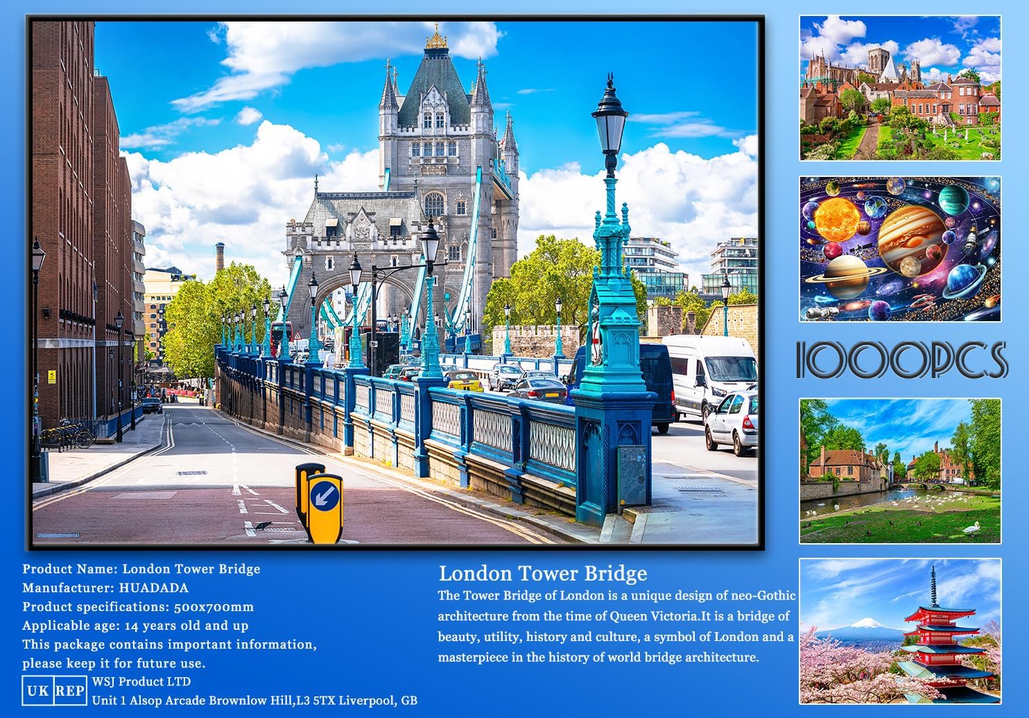 HUADADA 1000 Piece Puzzles for Adults - London Street Scene, UK-1000 Piece Jigsaw Puzzles for Adults 1000 Piece Unique Shape Best Gift for Adults(27.6"x 19.7")