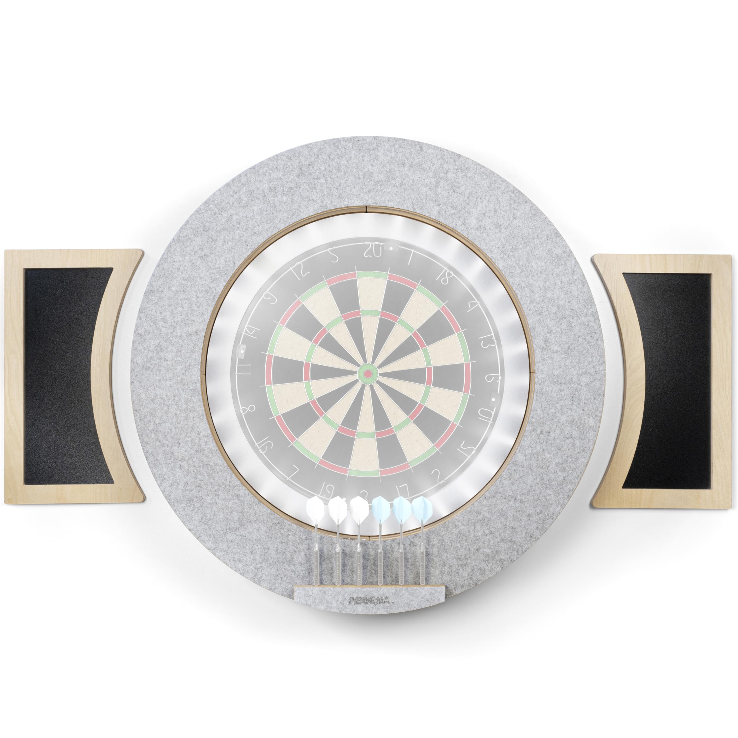 Dart Board Cabinet Surround with Built in LED Light, Includes 2 x Chalkboards and Chalkboard Pen in (Gray Version - CABINET ONLY)
