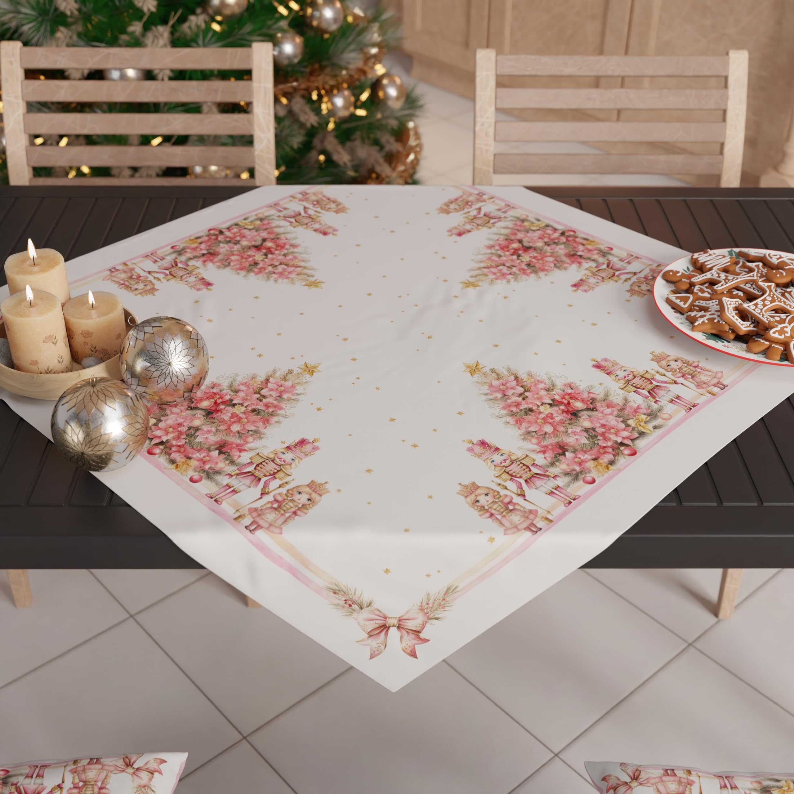 PETTI Artigiani Italiani - Christmas Centerpiece, Christmas Kitchen Table Centerpiece, 90x90 cm Centerpiece Runner, Pink Nutcracker Centerpiece, 100% Made in Italy