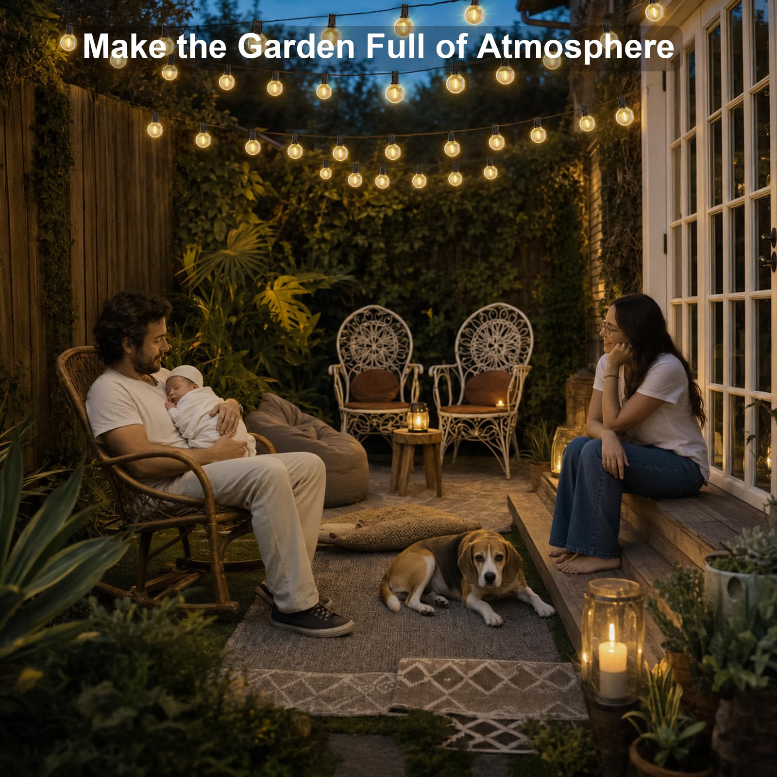 FARNY LED Catena Luminosa Esterno, 45.7M/150FT Catena Luminosa G40 75+2 IP45 Lmpermeabili luci giardino, 24V Bianco Caldo Catena Luminosa Giardino, Matrimonio/Casa/Caffè/Gazebo