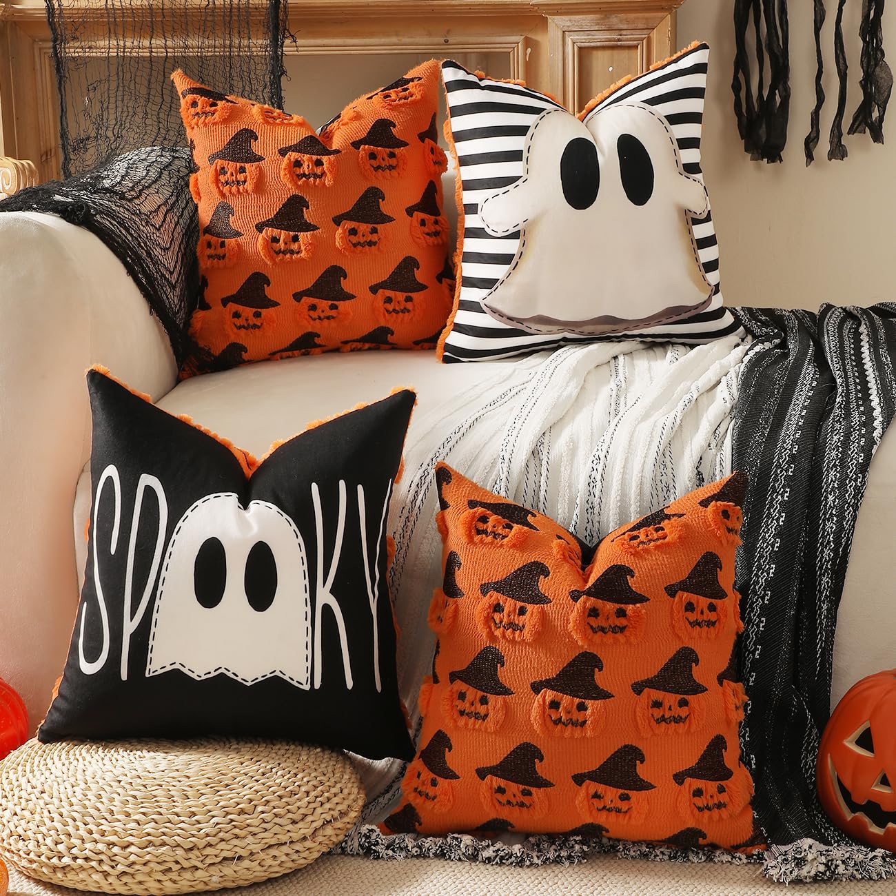 TOYPOPOR Halloween Pillow Covers 18x18 2Pcs Ghost Pumpkin Fall Home Decor