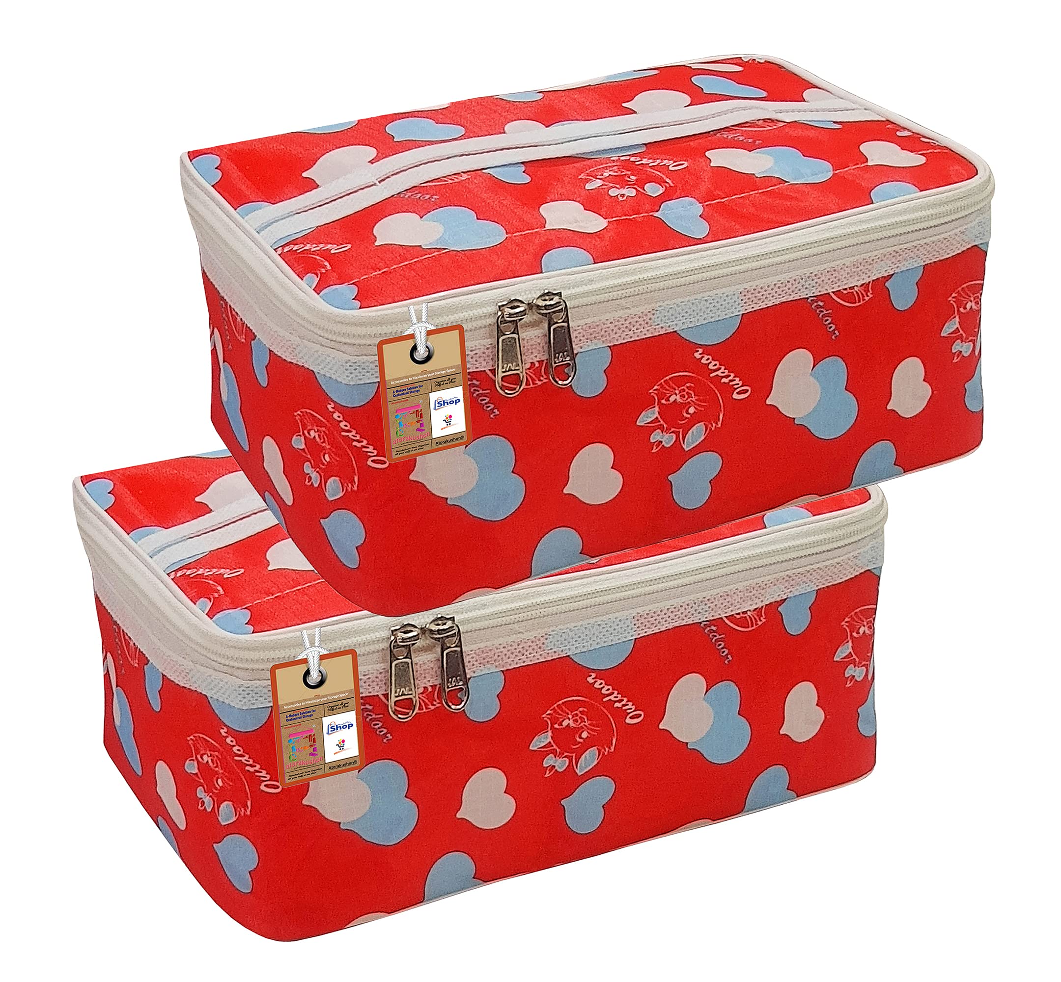 atorakushon® fabric women makeup storage box travel vanity toiletry cosmetic bag wardrobe organizer jewellery pouch pack of 2 (multicolor)