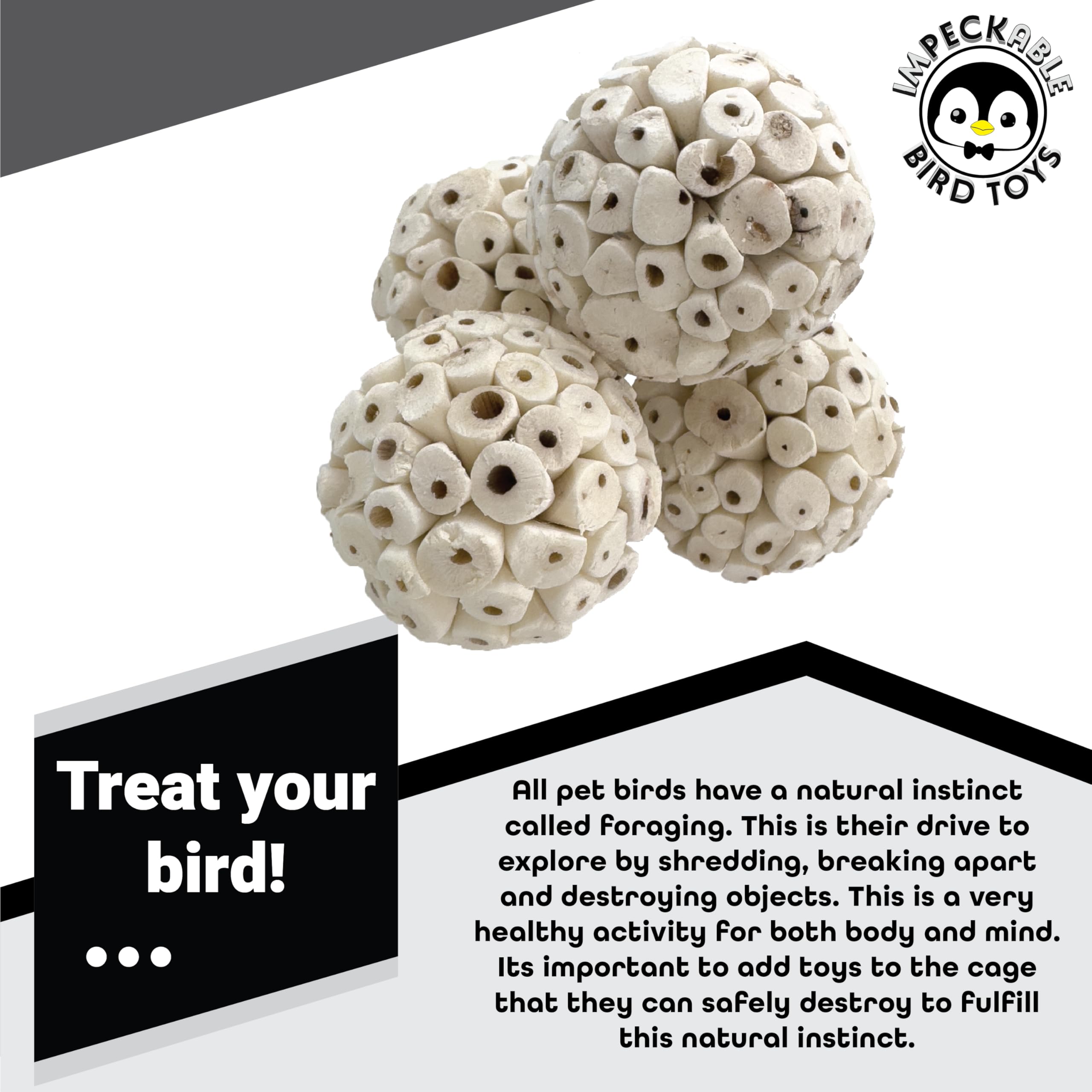 9001 Pk4 3.2 Inch Handmade Sola Wood Balls - Natural Bird Toys for Cage - Soft Shreddable Chewing Foot Toys for Cockatiel, Parakeet, Parrot & Conure - Safe Foraging Birdcage Accessories & DIY Parts - image 5