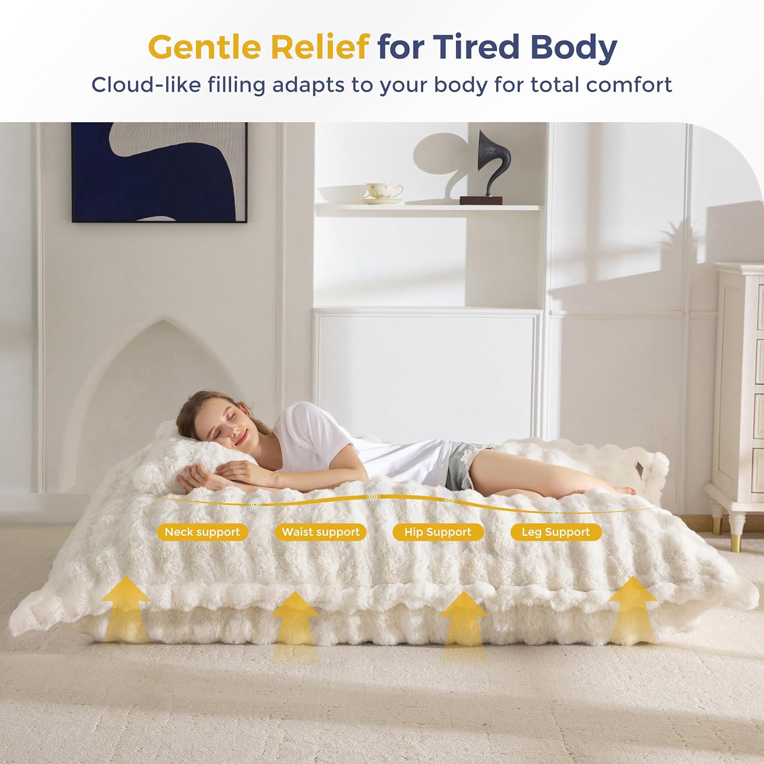 MAXYOYO Giant Bean Bag Chair with Pillow, 3 in 1 Convertible Bean Bag Chair for Adults with Washable Cover, Floor Cushion Stuffed Floor Lounger for Living Room Bedroom, Bubble Beige, Full - Image 9