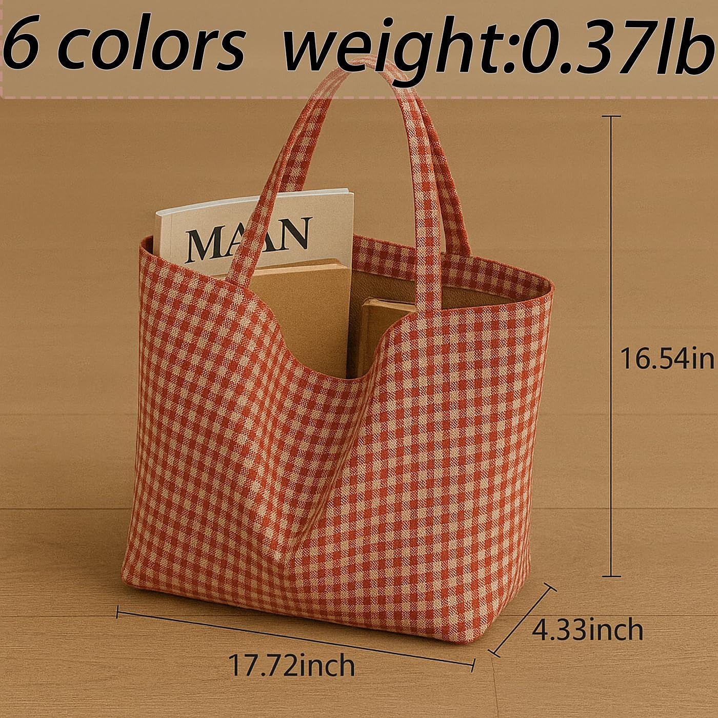 CHUNFO Vintage Gingham Check Tote Bag, Nylon Cotton Blend,Light Stylish Everyday School Travel Work - Image 4