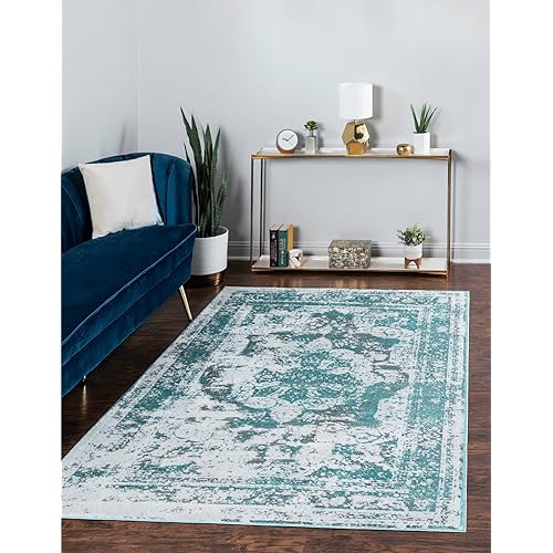 Unique Loom Sofia Collection Area Rug - Salle Garnier (4' 1" x 6' 1" Rectangle, Turquoise/ Blue)