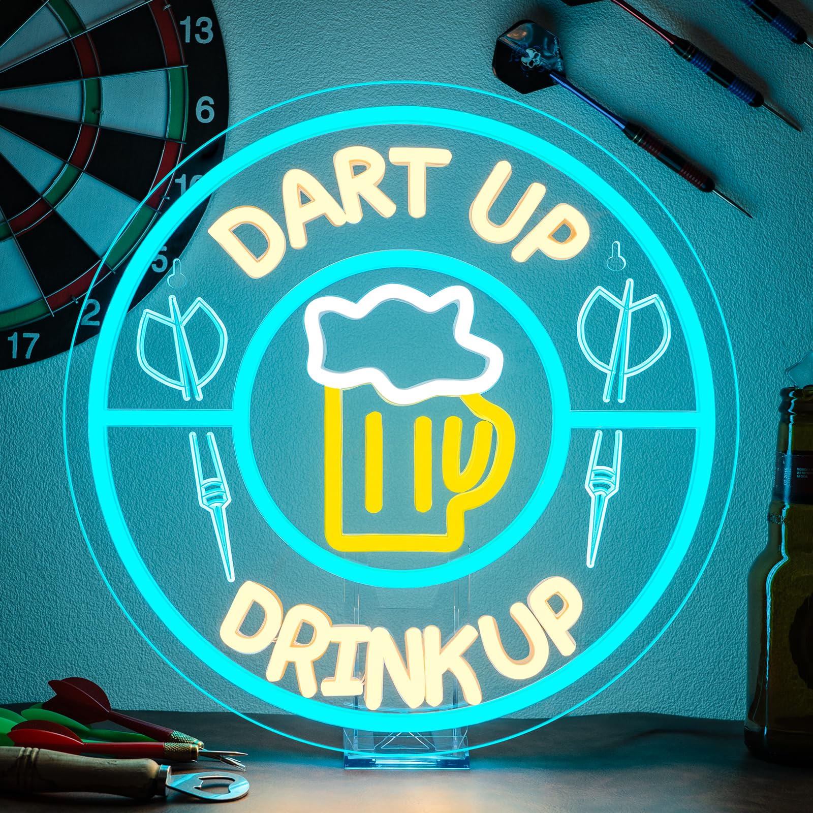 NYXEN Dart Up Drink Up Neon Schild Bier Dart Neon Licht Darts Bar Led Schild für Wand Spielzimmer Kneipe Heim Bar Club Party Dekor Geschenk für Bier Darts Spiel Liebhaber