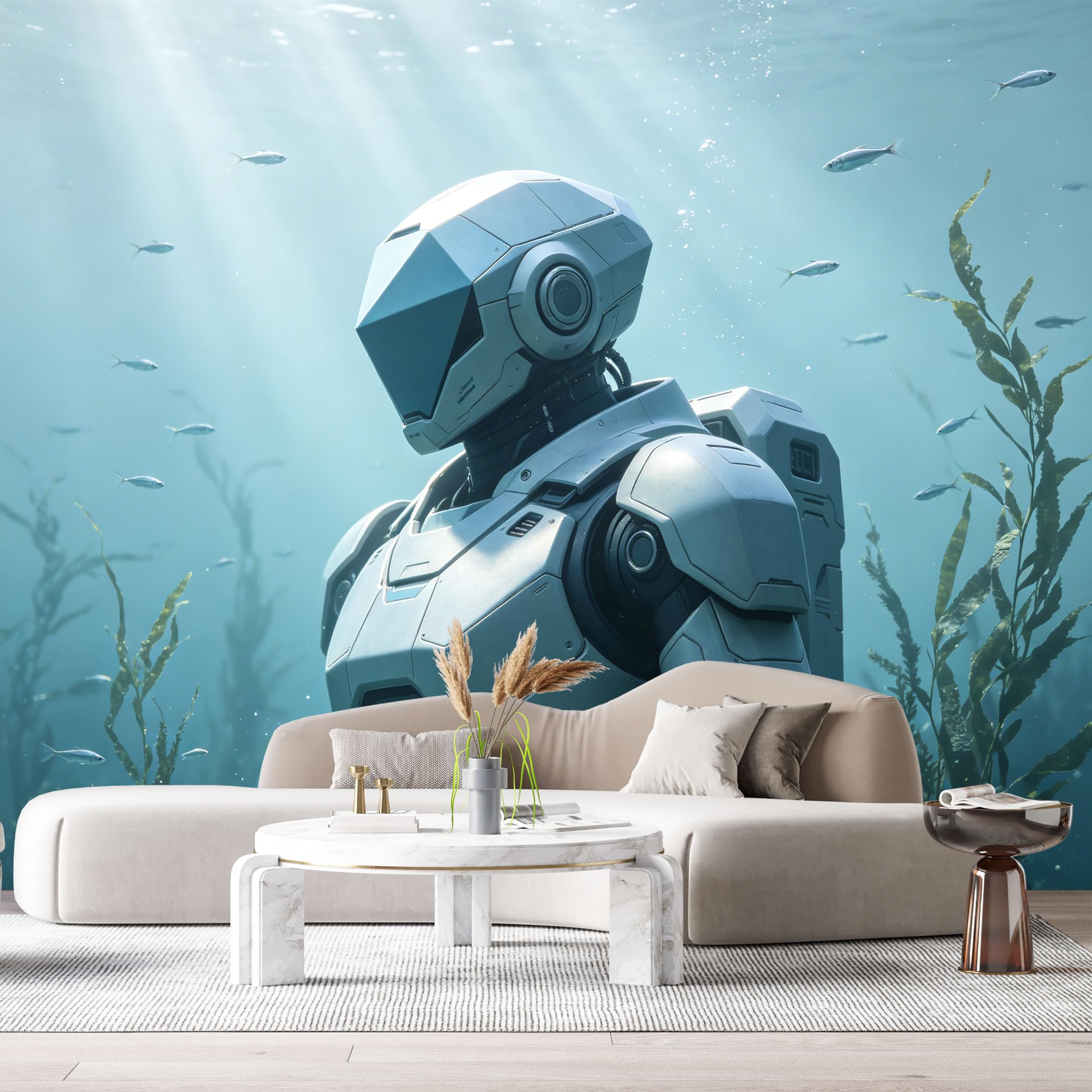 Custom Size Wall Mural Underwater Mechanical Armor Robot Science Fiction Futuristic Mech SelfAdhesive Art Prints Removable Large Wallpaper Esports Room Game Room Tenant Room Studio