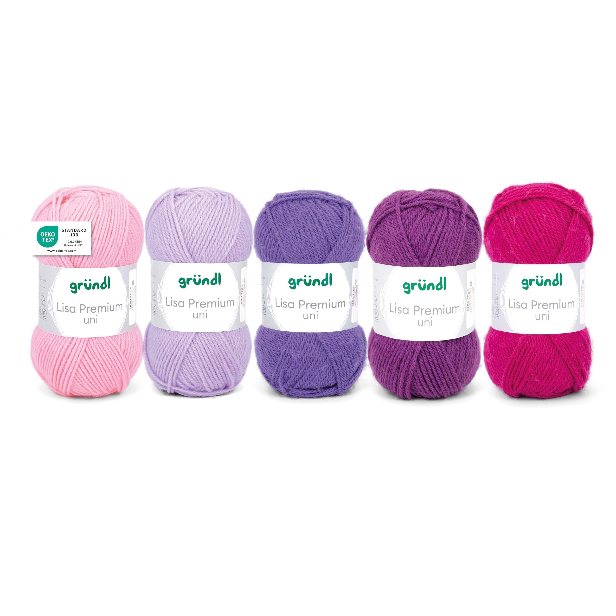 Gründl Wolle Lisa Premium Plain - Yarn for Knitting - Knitting Yarn - Crochet Yarn - Soft and Skin Friendly - 100% Polyacrylic 5 Balls 50 g / 133 m - Needle Size 3.5-4.5 - Pink/Lilac/Purple/Fuchsia