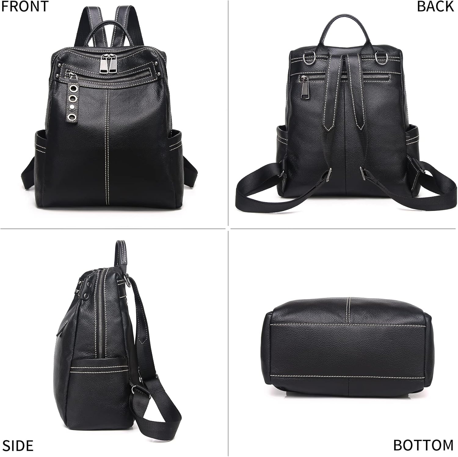 Genuine Leather Backpack Purse For Women Black Real Soft Leather Travel Fashion Designer Convertible Ladies Shoulder Bag - Image 8