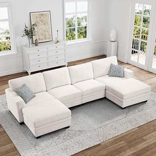 Miniatura 15 de Legend Vansen Sofá modular de gran tamaño, sofá en forma de U de 7 asientos con otomana, sofá de pana con asiento profundo, sofás seccionales