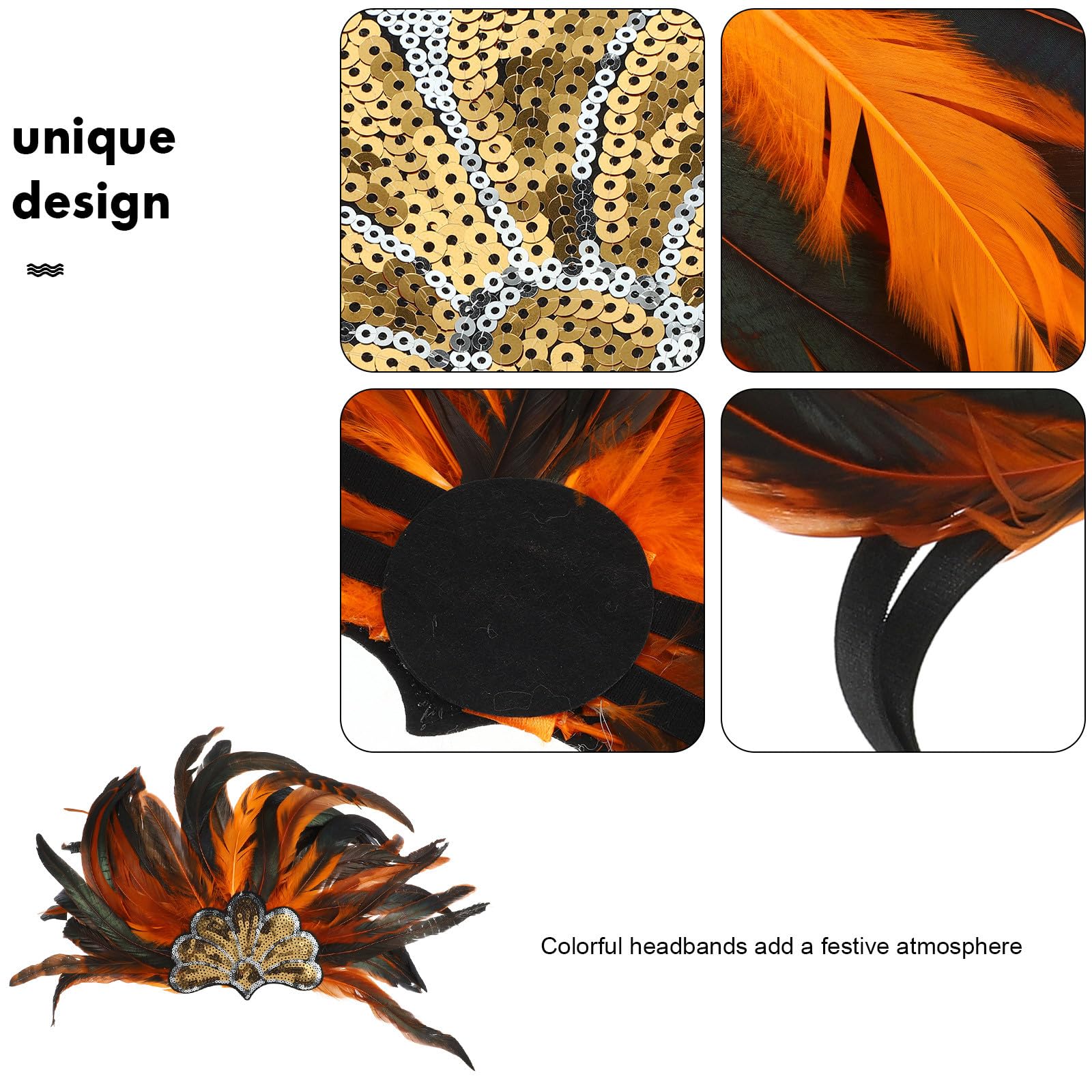Diadema de Plumas Naranja para Mujer Brillante, Cómoda y Fácil de Usar, Adecuada para Fiestas y Eventos al Aire Libre