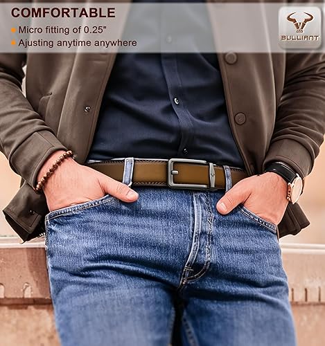 Miniatura 6 de BULLIANT Cinturón de trinquete para hombre, 2 unidades, cinturón de cuero deslizante ajustable para regalo, vestido de hombre, jeans casuales 1 38,