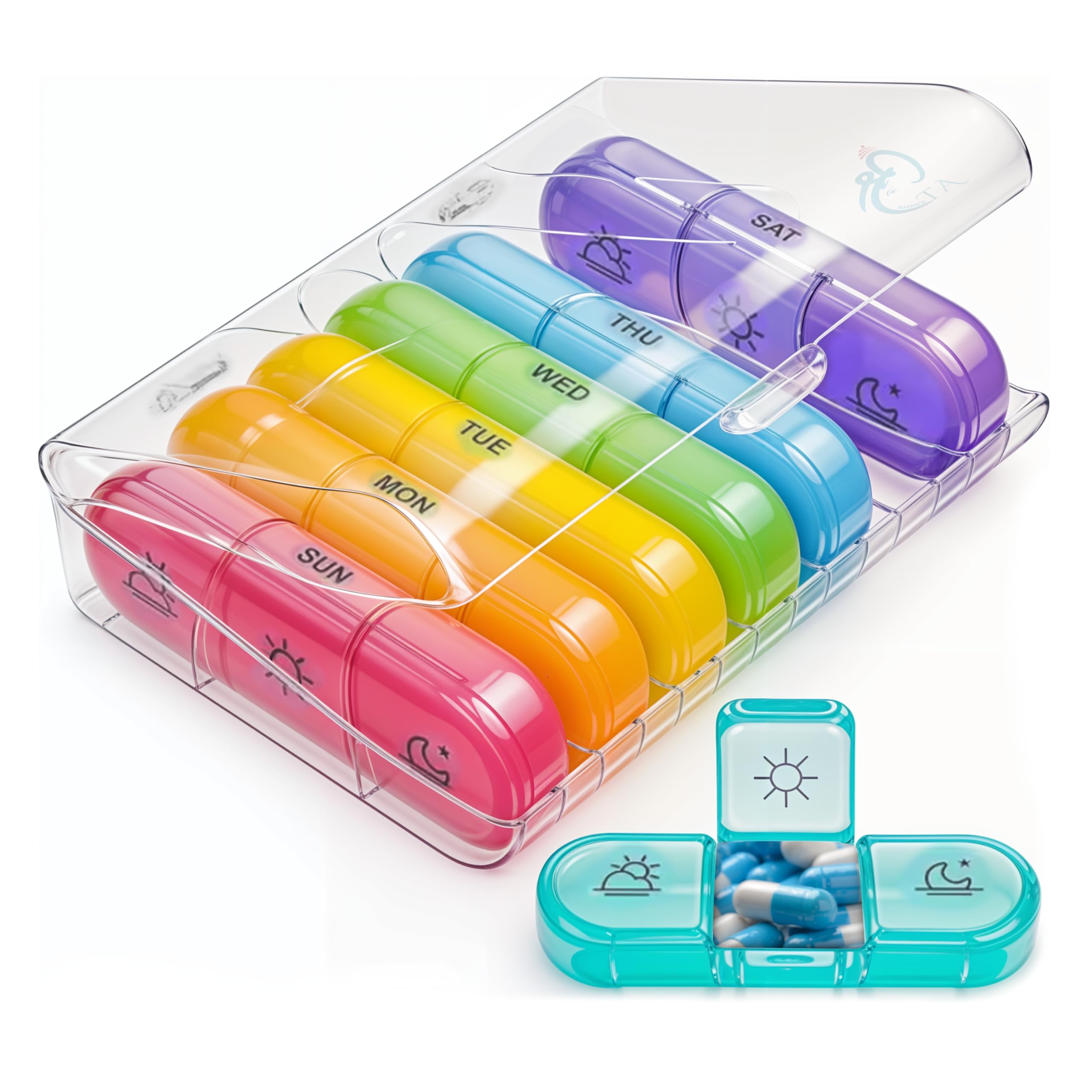 Weekly Pill Organizer 3 Times a Day, Compact Pill Box 7 Day with Roomy Pill Case and Sturdy Design for Managing Your Vitamins, Fish Oils, Supplements and Medications-image-19