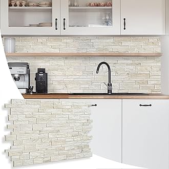 NOVECRAFTO Natural Stone Effect 3D Wall Panelling Kit of 16 pcs, PVC Wall Panel Size 37.59x18.8 in (95.5x48 cm) Covering 19.71 ft² (1.83 m²) for Kitchen, Bathroom, Living Room, DIY Natural Stone Beige