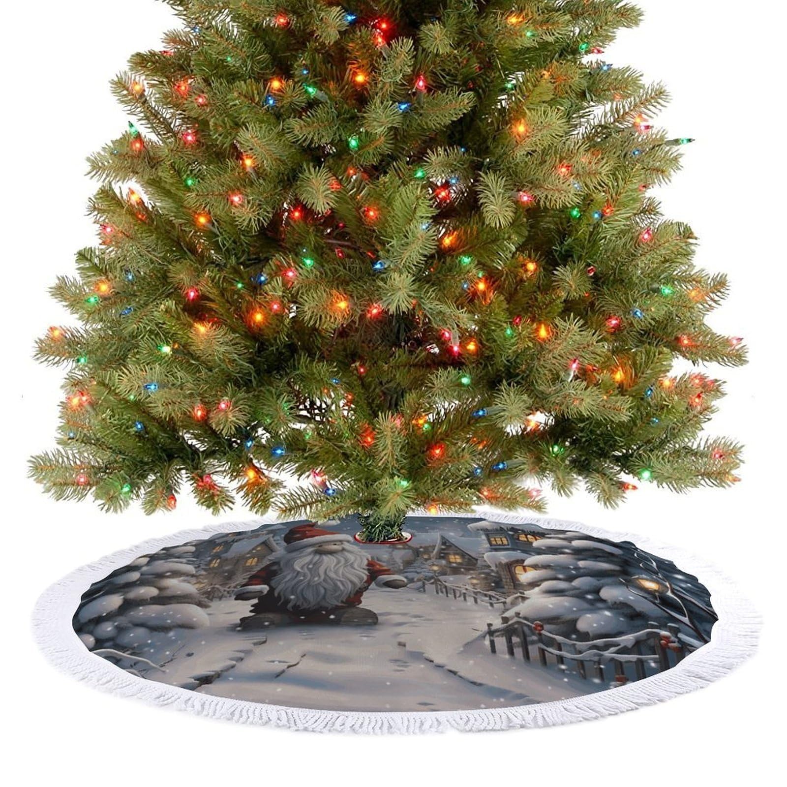 Christmas Snow Christmas Tree Skirt 30"x30" Rustic Xmas Tree Mat with Tassel Ornament Christmas Trees Cover Skirt Mat for Evergreen Trees Ornament Winter Holiday Mats Decorations