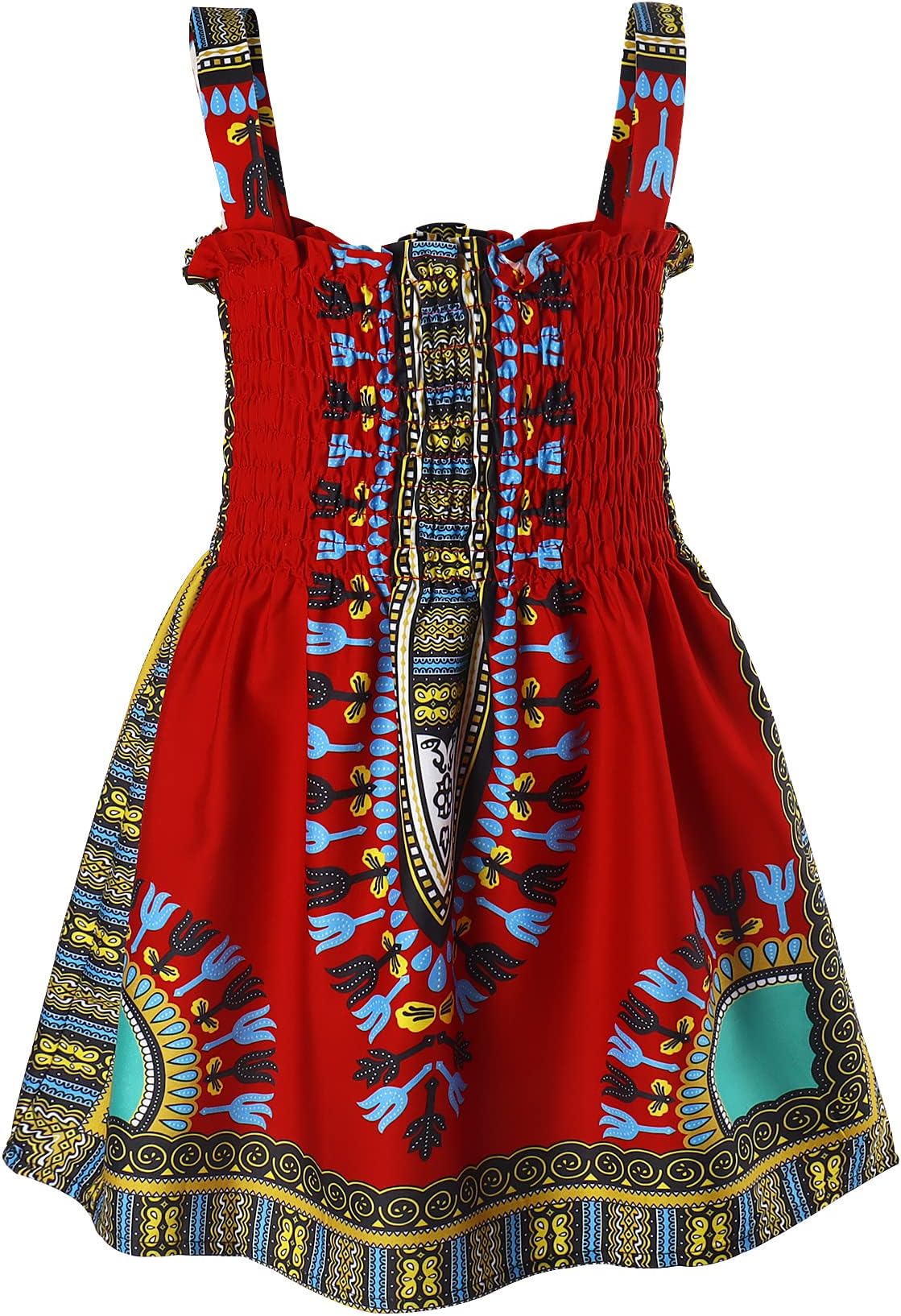 Kids Toddler Girls African Dress Dashiki Ankara Outfit Sleeveless Sling Smocked Dress Boho Baby Girl Clothes