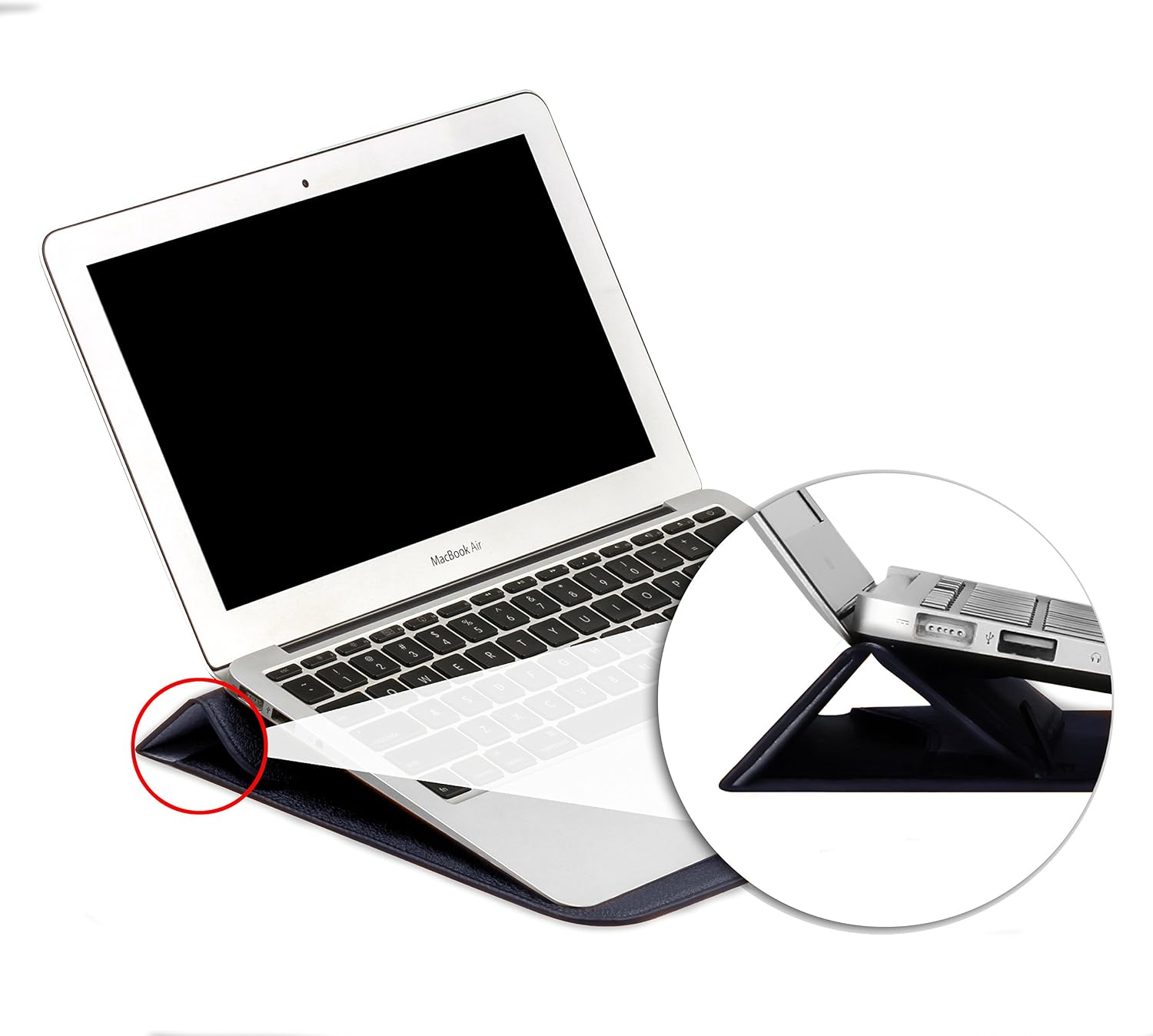 MacBook Air 13 inch Laptop Case Sleeve with Stand, OMOTON Wallet Sleeve Case for MacBook Air 13 inch (2017 Version Only), Ultrathin Carrying Bag with Stand, Navy Blue