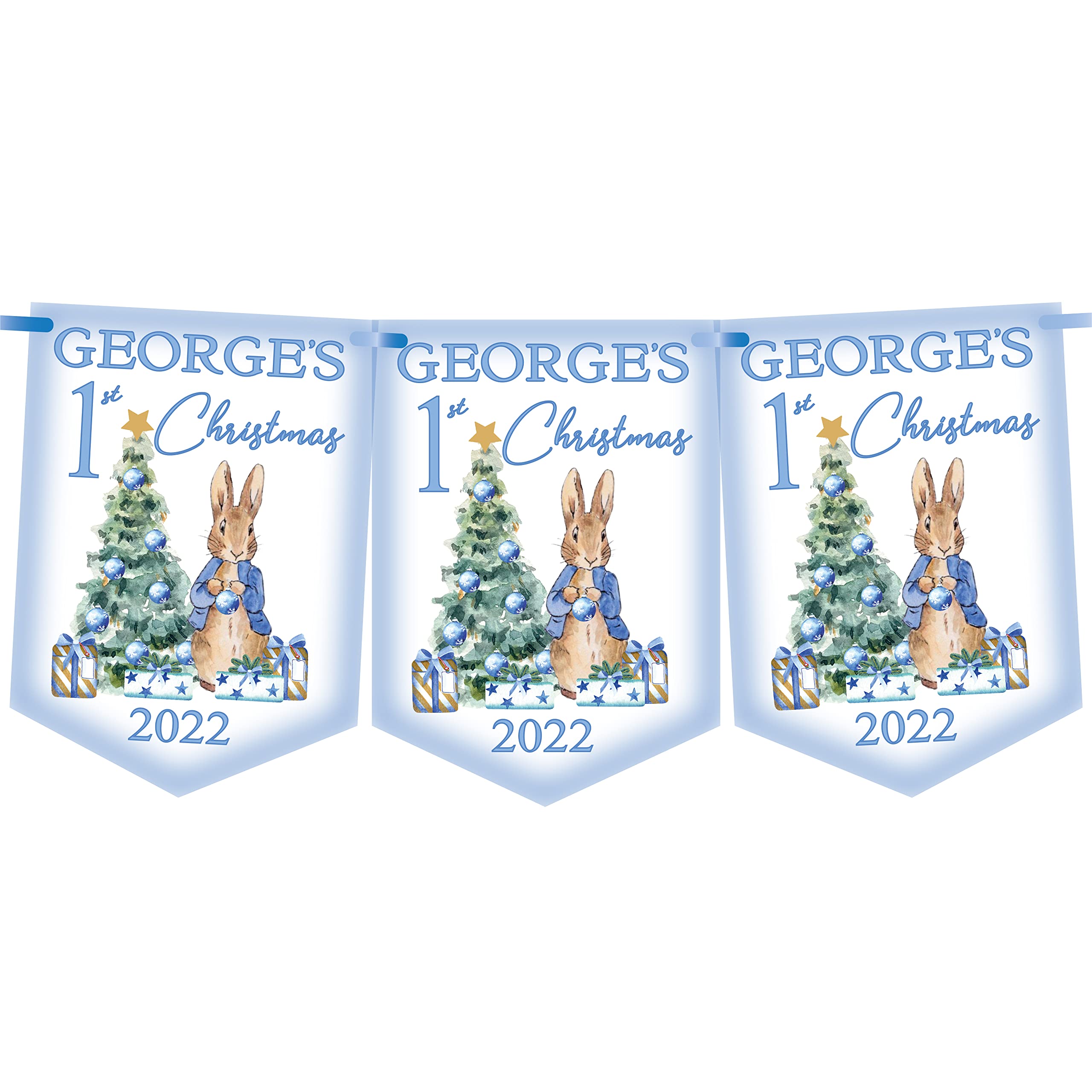 Bunting & Beau Boys Blue 1St Christmas Decoration For ,Personalised Baby's 1St Christmas Card ,Garland,Bunting,Peter Rabbit