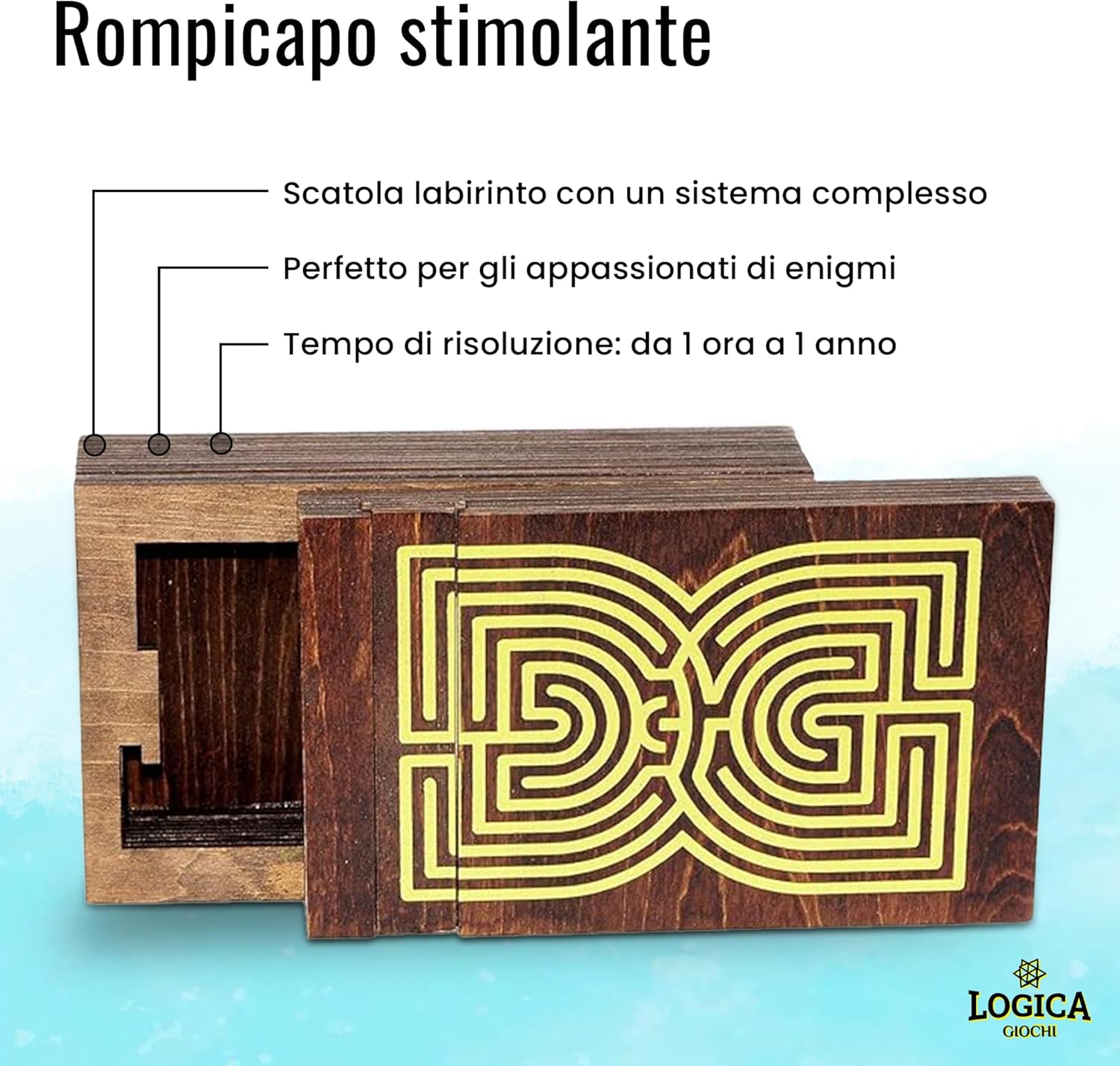 Logica Jeux Art. Labyrinth Box - Wooden Puzzle - Secret Box - Amazing Difficulty 5/6 - Leonardo da Vinci Collection