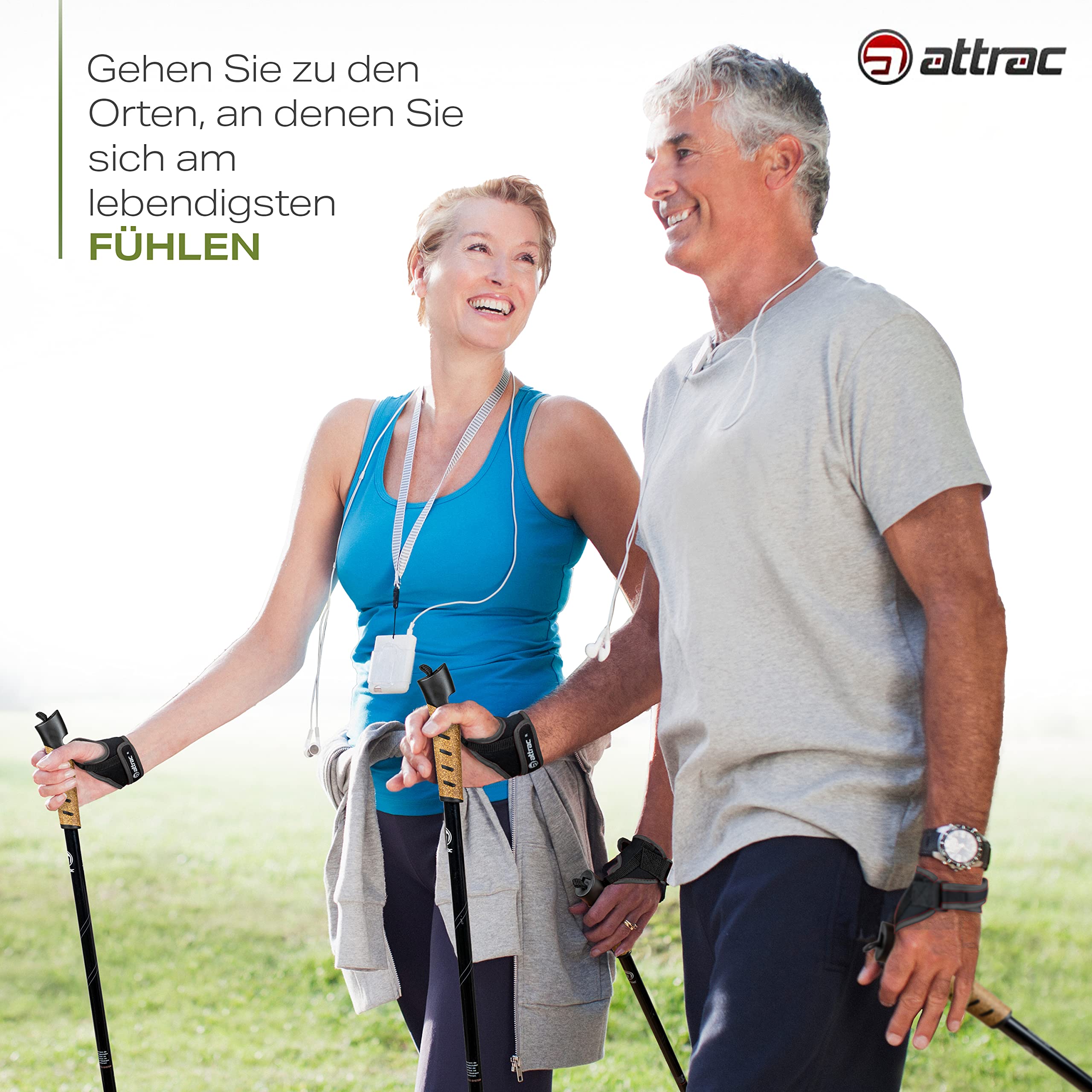 ATTRAC Trekking Poles Classic 27-53 in Sticks for Hiking with Anti-Shock Cushioning - Lightweight Nordic Walking Poles Telescopic Adjustment Aluminium with Cork Grip