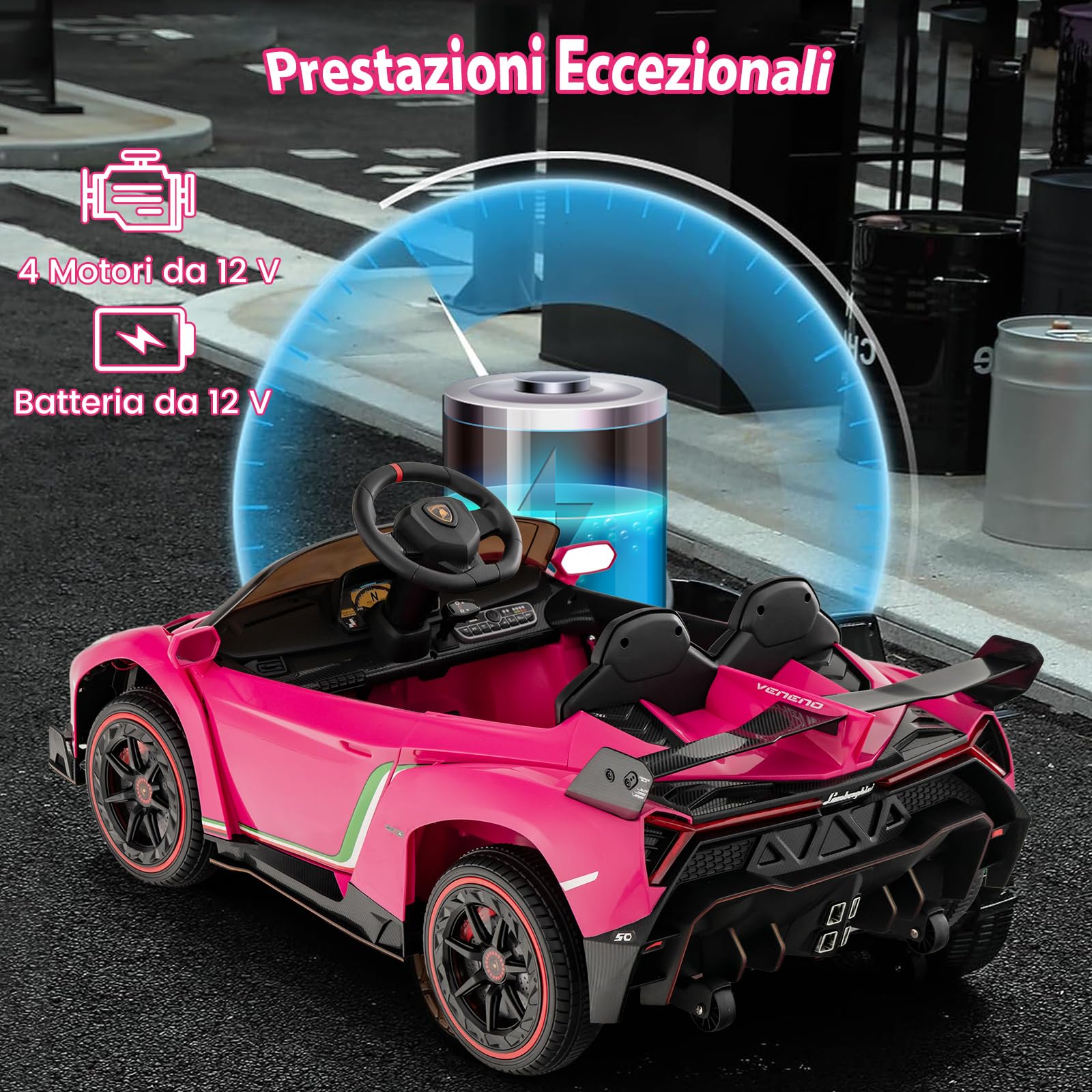 COSTWAY Lamborghini Macchina Elettrica per Bambini, Auto Elettrica Cavalcabile con Telecomando Luci LED, 3 Velocità, 3-6 km/h, per Bambini 3-8 Anni (Rosa)