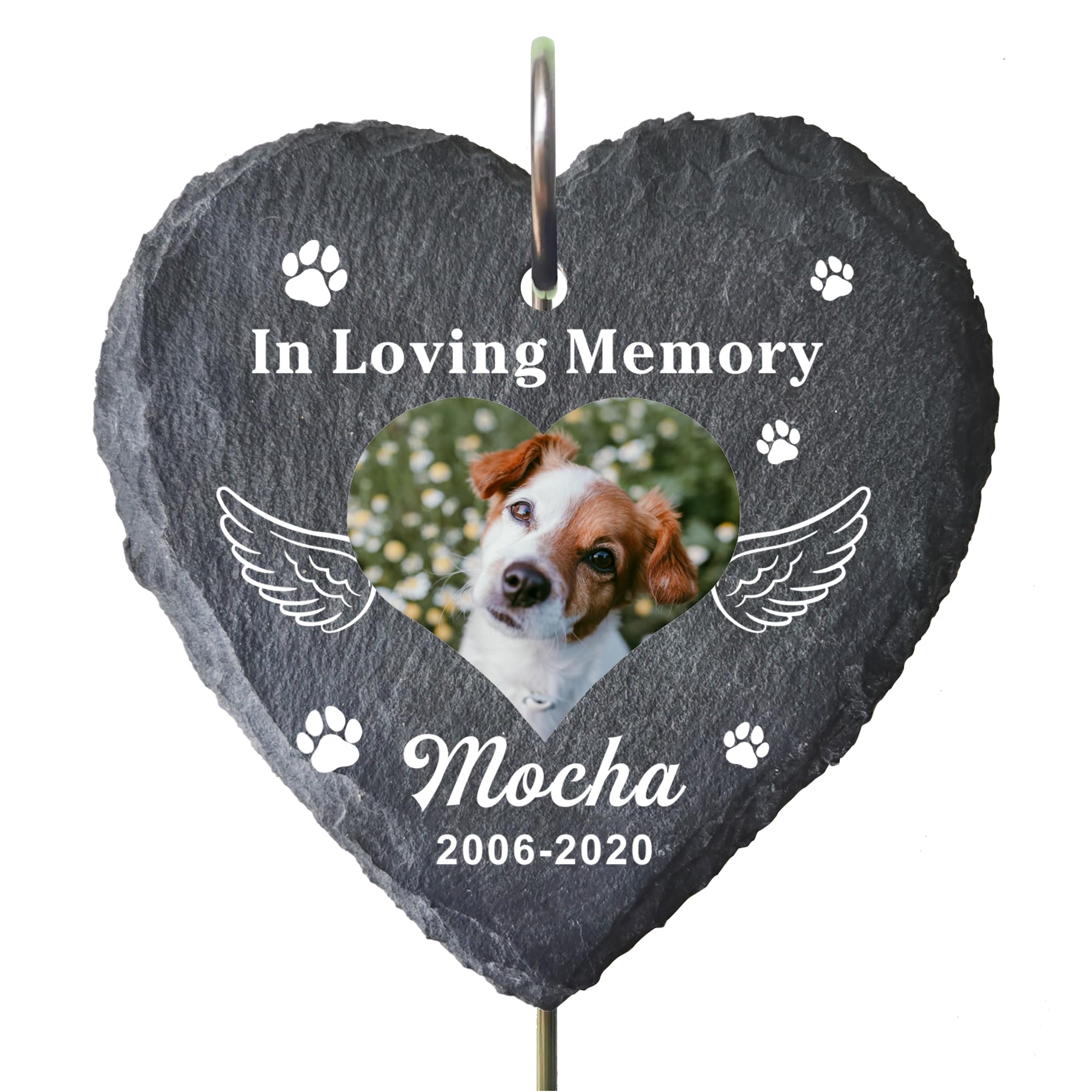 Personalised Pet Memorial Plaques with Hook Stake, Custom Dog Memorial Gifts with Photo, Pets Memorial Stand Grave Stone for Garden Outdoor, Pet Bereavement Sympathy Gifts (Heart Shape-S, Design 2)
