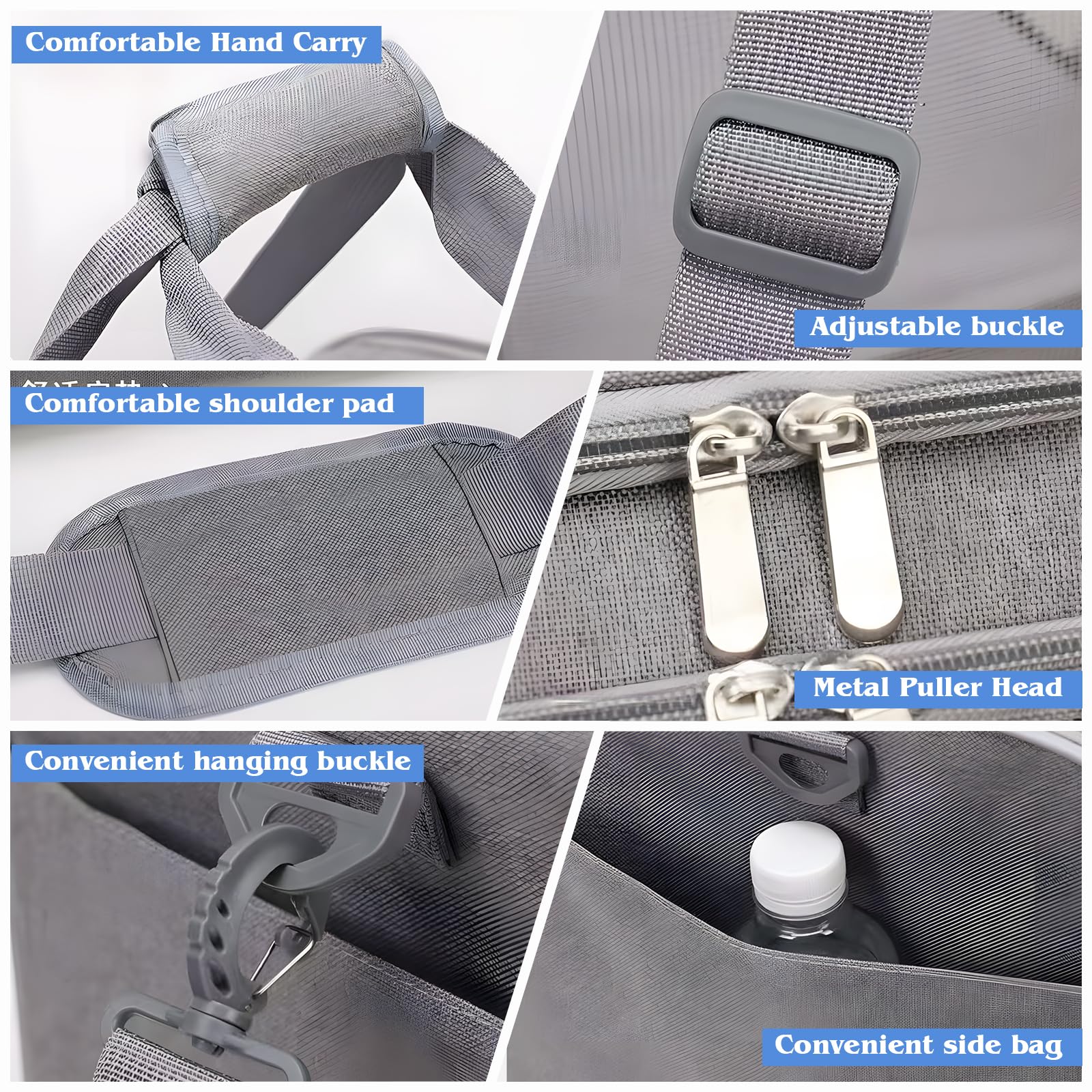 Sac Transport Chat Chien, 45 x 30 x 30 cm Sac de Transport pour Chat, Sac de Transport pour Animal, Sac de Transport pour Chats Pliable pour Chiens et Chats avec Bandoulière Réglable Gris, L