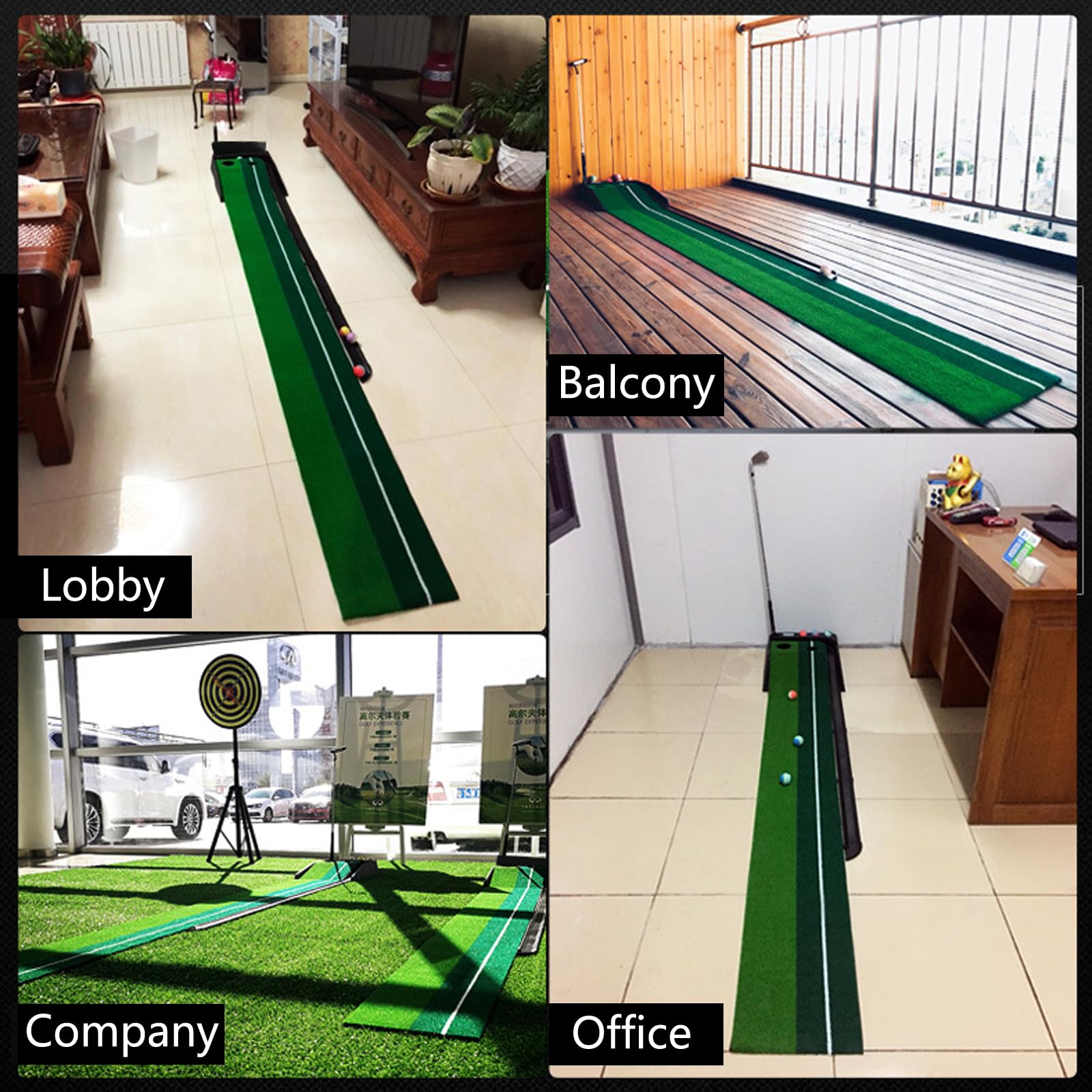 Simulador de Putting Green de Golf con Putter Ajustable y Carril de Retorno automático de Pelota, Juego de práctica de Juego de Golf Interior para Adultos y niños, en Caja de Regalo,Black-2.5M