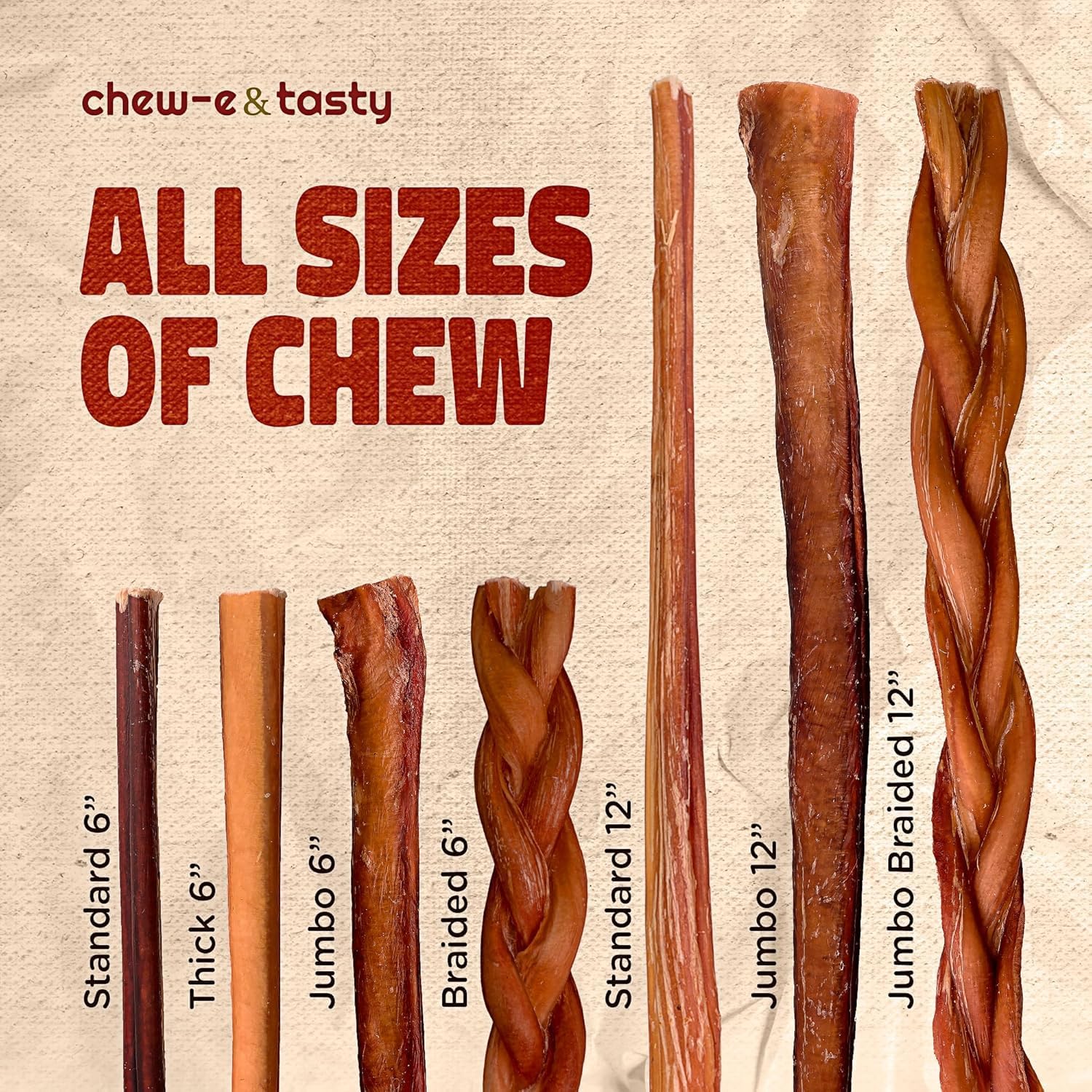 chew-e&tasty 6" Odor Free Bully Sticks (6 Inch,Pack of 50),100% Beef Chews - Made & Packaged at Food-Grade Facility - Fully Digestible High Protein, Low Fat Dental Treats