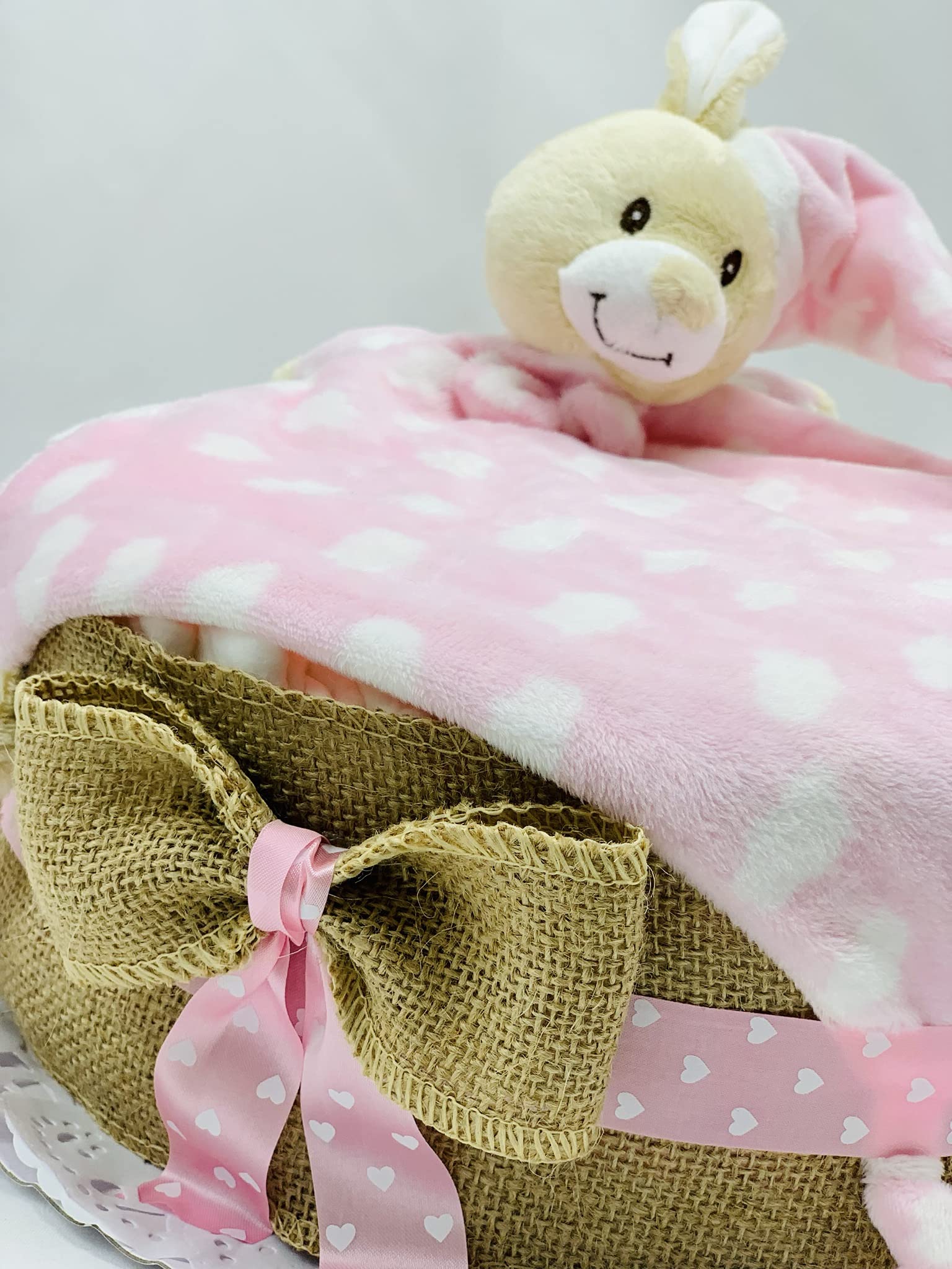 Tarta Pañales Bebé Recién Nacido 40 Unidades Doudou Rosa Regalo Original Canastilla Bebé Tarjeta Dedicatoria Set Nacimiento Baby Shower Tarta Pañal Niña Detalle Mamás Primerizas Decoración